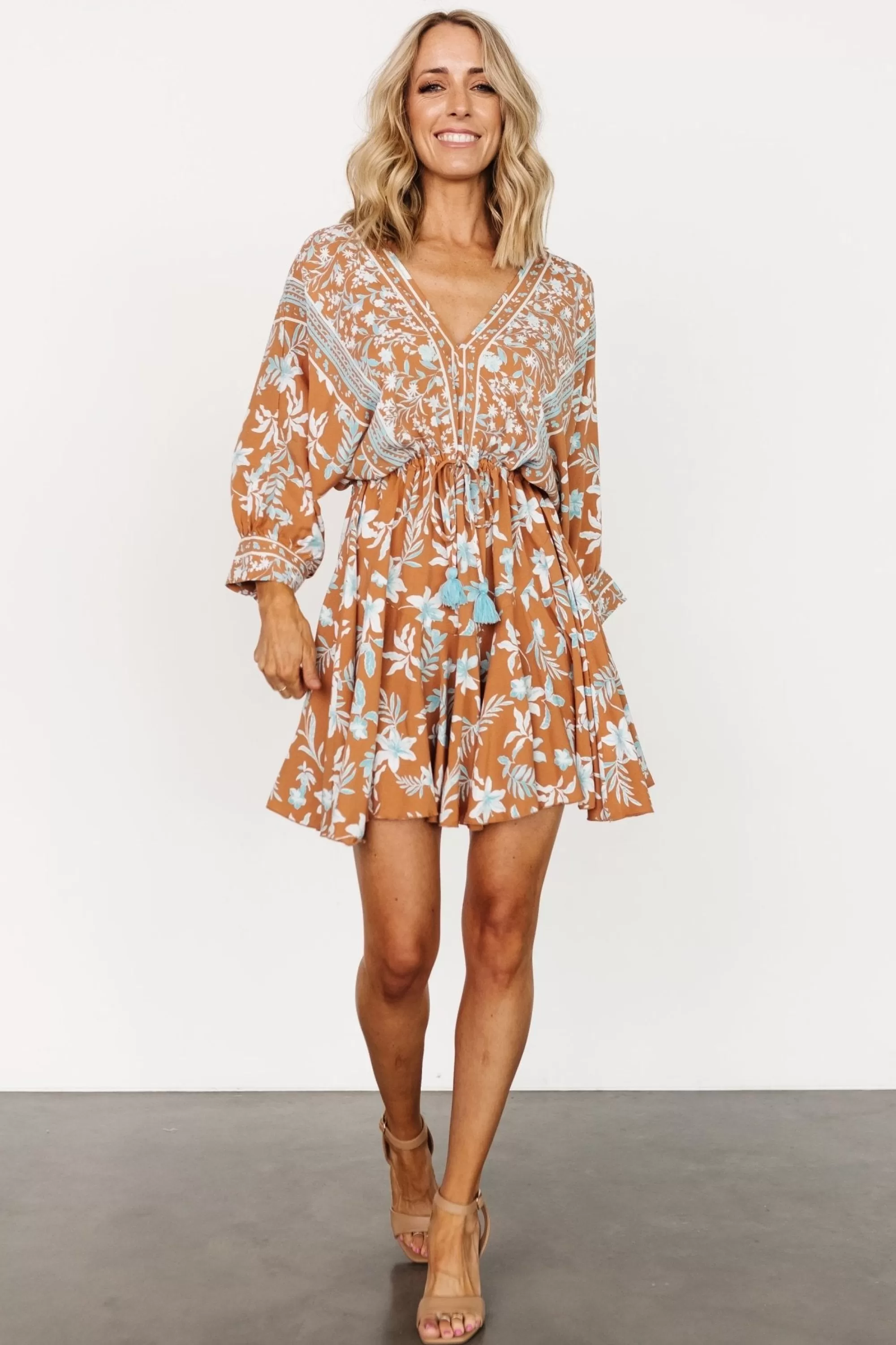 Baltic Born DRESSES | cover up | Adria Mini Dress | Camel + Blue