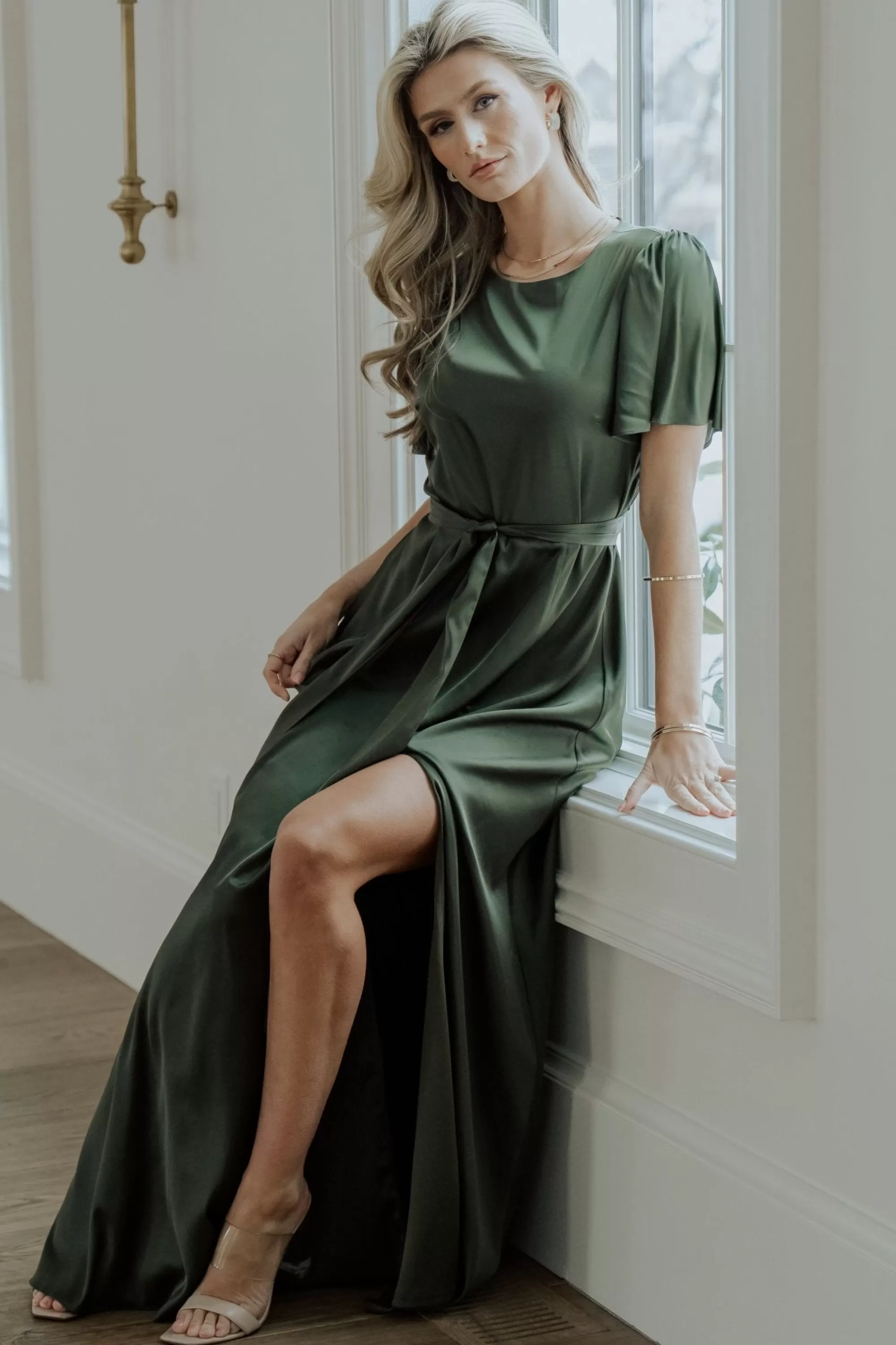 Baltic Born WEDDING SUITE | wedding guest | Agnes Satin Maxi Dress | Juniper Green