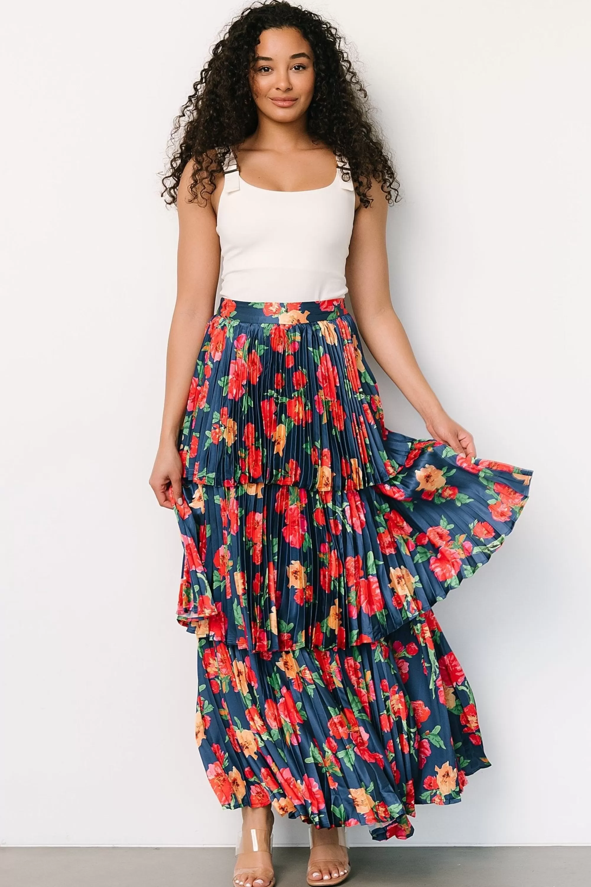 Baltic Born skirts | Alaina Tiered Maxi Skirt | Navy Floral