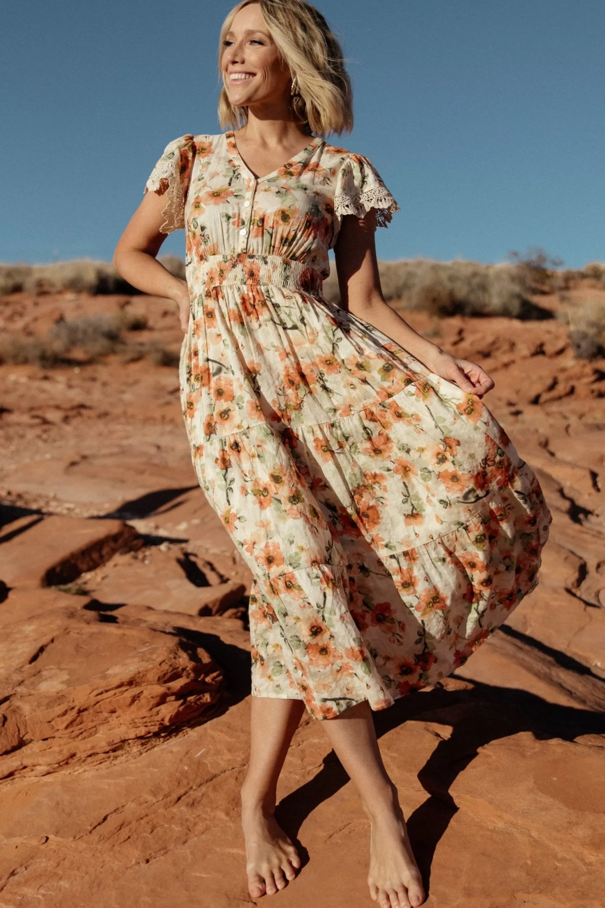 Baltic Born midi dresses | EXTENDED SIZING | Aliyah Midi Dress | Coral Floral