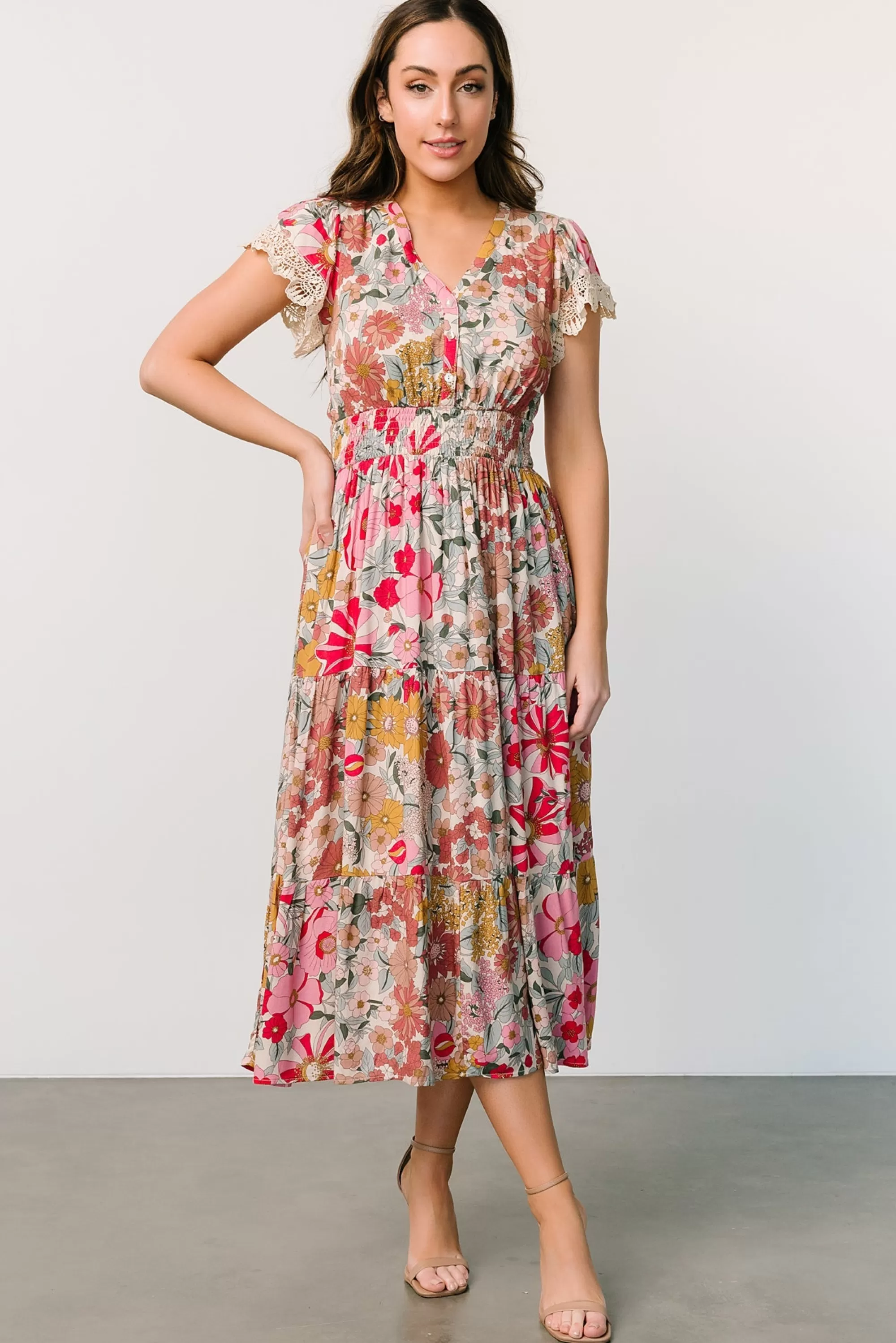 Baltic Born midi dresses | EXTENDED SIZING | Aliyah Midi Dress | Cream Multi Floral