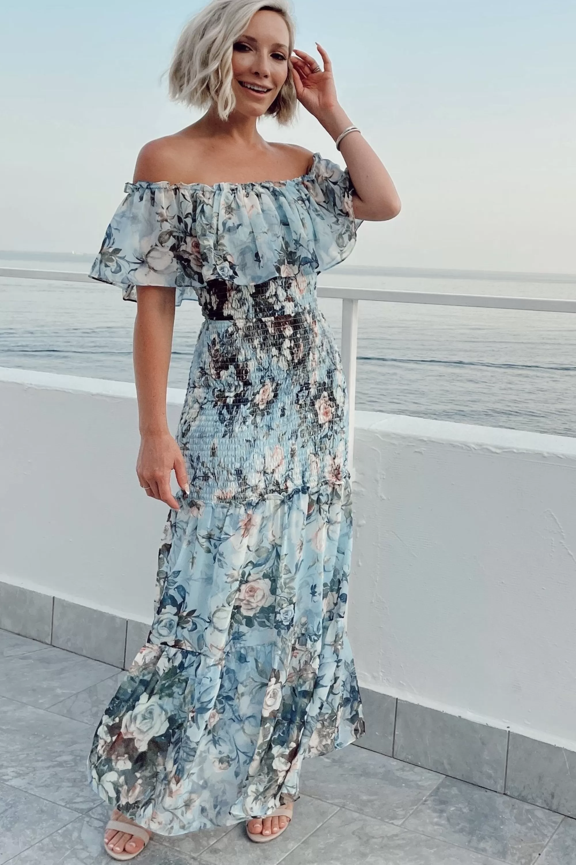 Baltic Born SALE | Amalfi Smocked Maxi Dress | Blue Floral