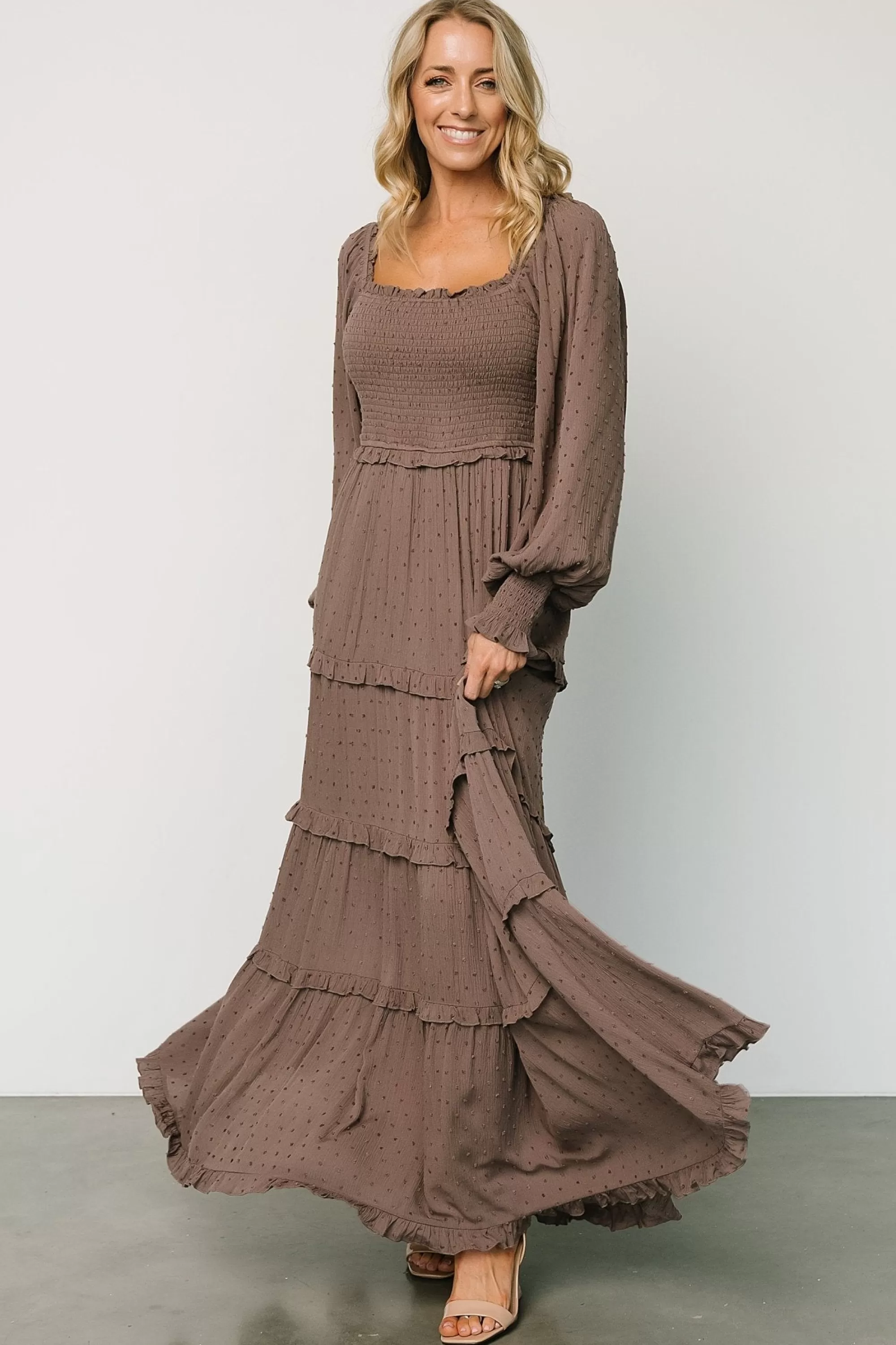 Baltic Born maxi dresses | EXTENDED SIZING | Amanda Smocked Dotted Maxi Dress | Brown