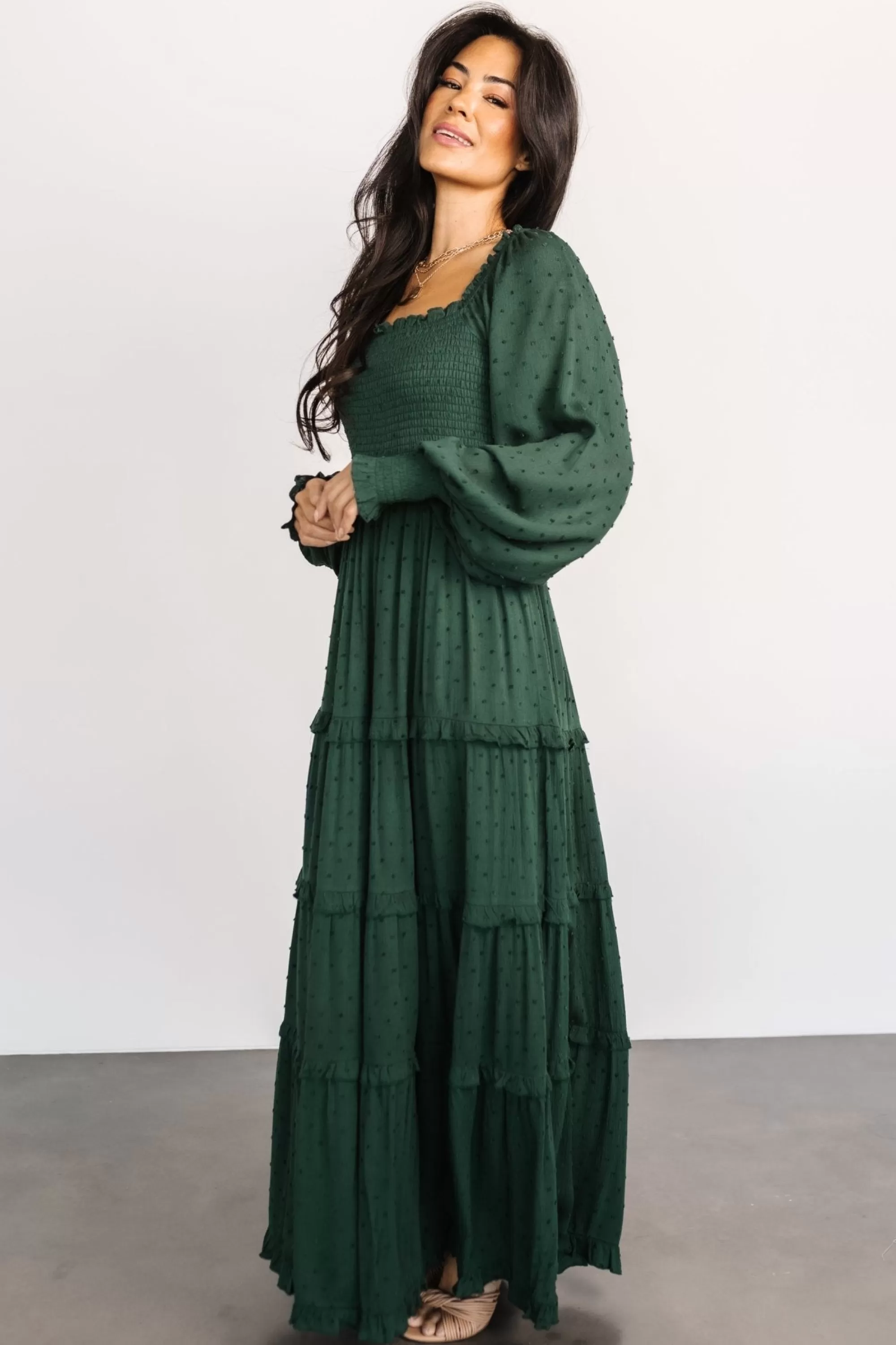 Baltic Born maxi dresses | EXTENDED SIZING | Amanda Smocked Dotted Maxi Dress | Evergreen