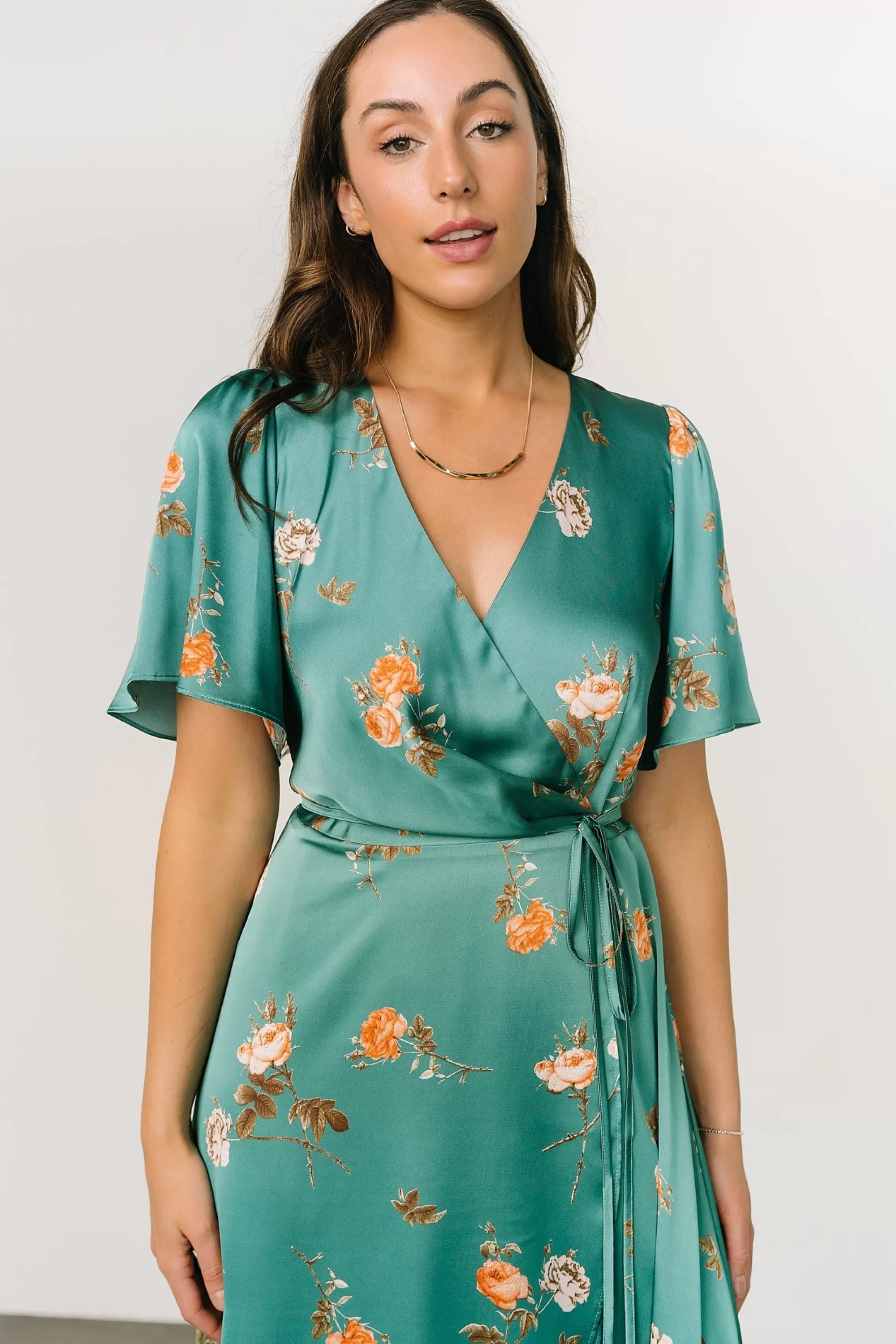 Baltic Born SALE | Amara Wrap Dress | Green + Coral Floral