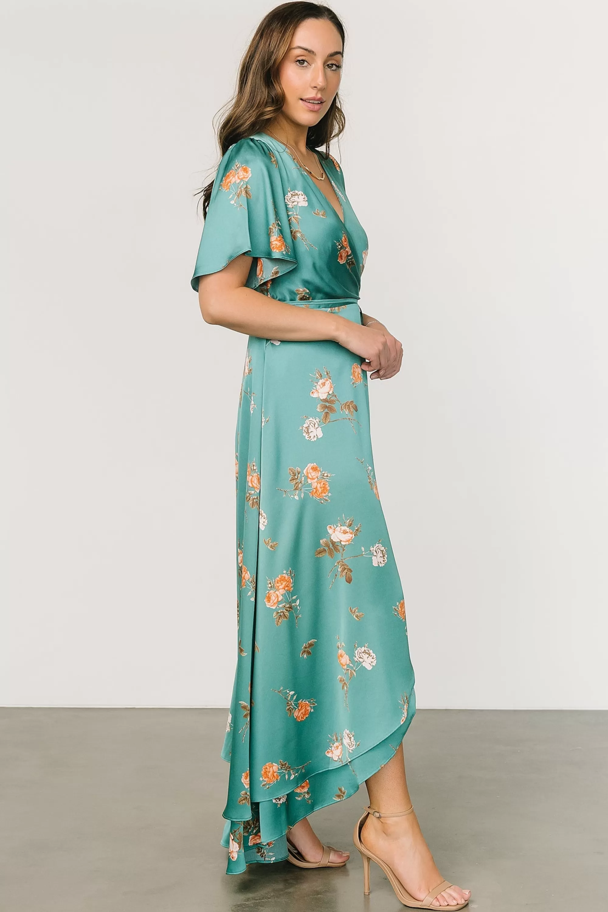 Baltic Born SALE | Amara Wrap Dress | Green + Coral Floral