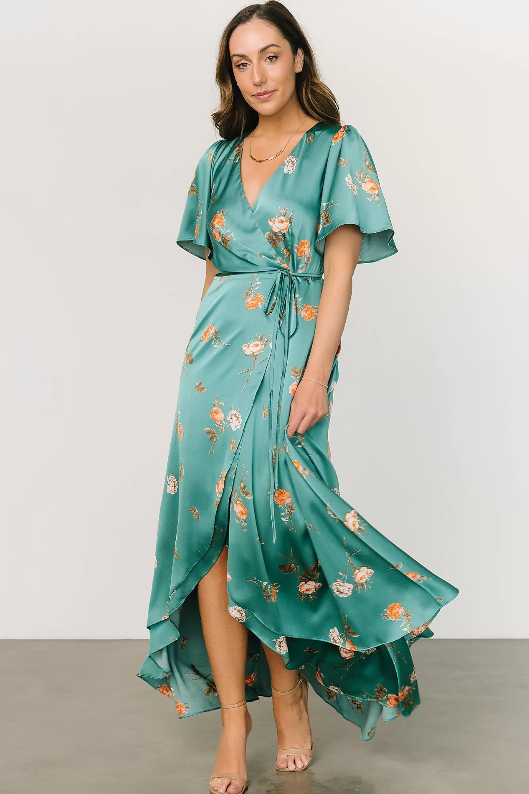 Baltic Born SALE | Amara Wrap Dress | Green + Coral Floral