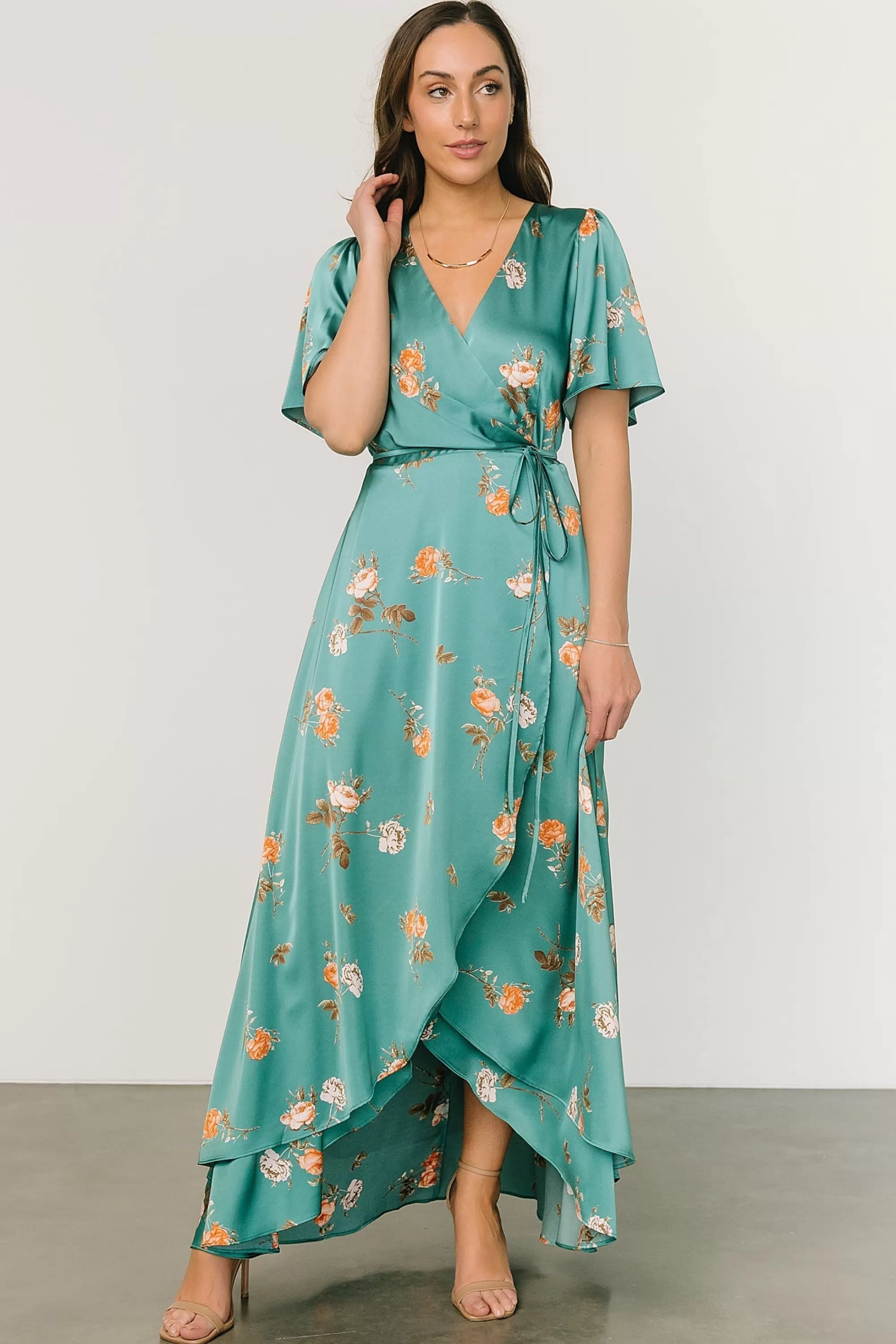 Baltic Born SALE | Amara Wrap Dress | Green + Coral Floral