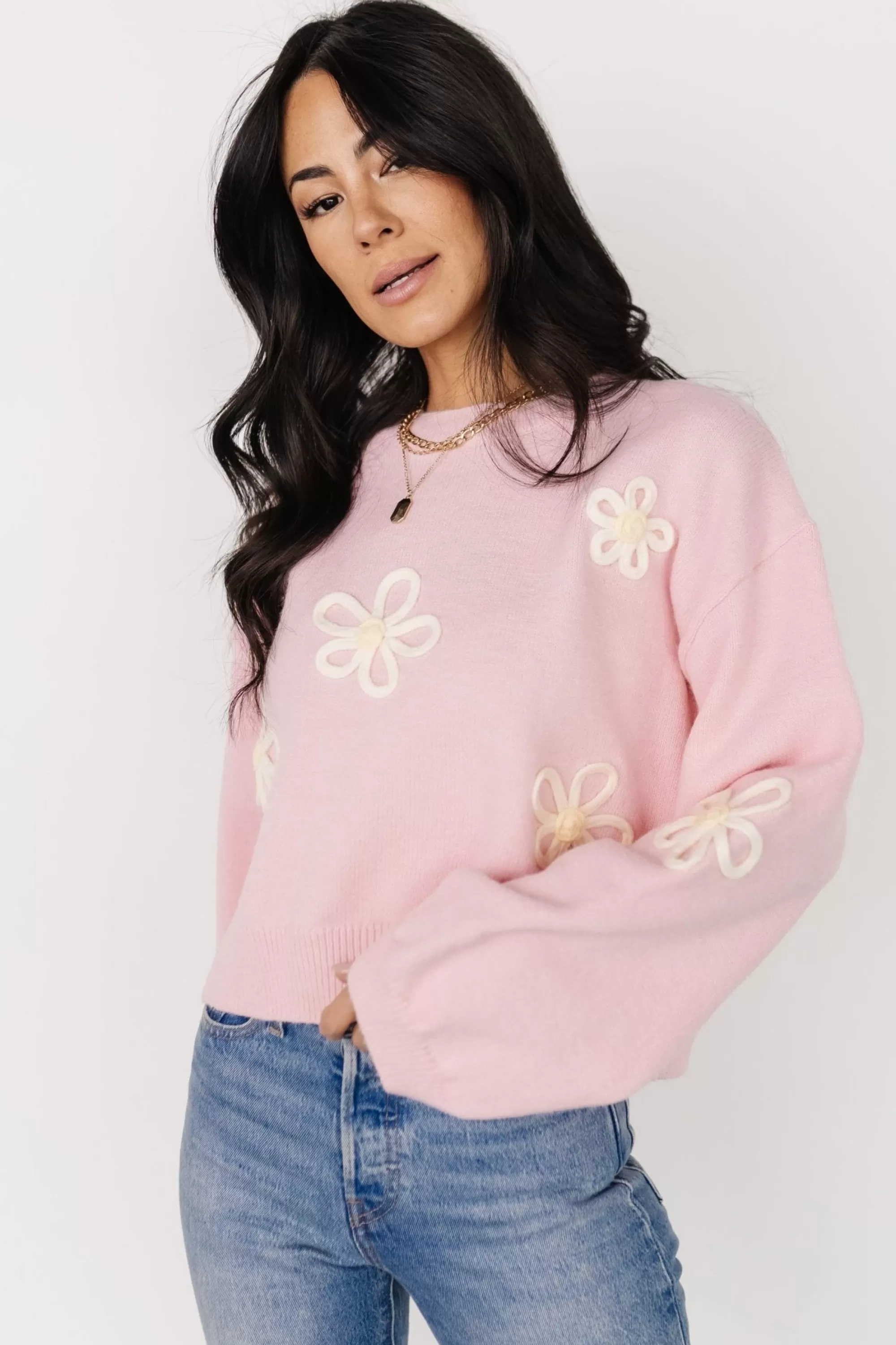 Baltic Born sweaters | Annie Flower Knit Sweater | Pink