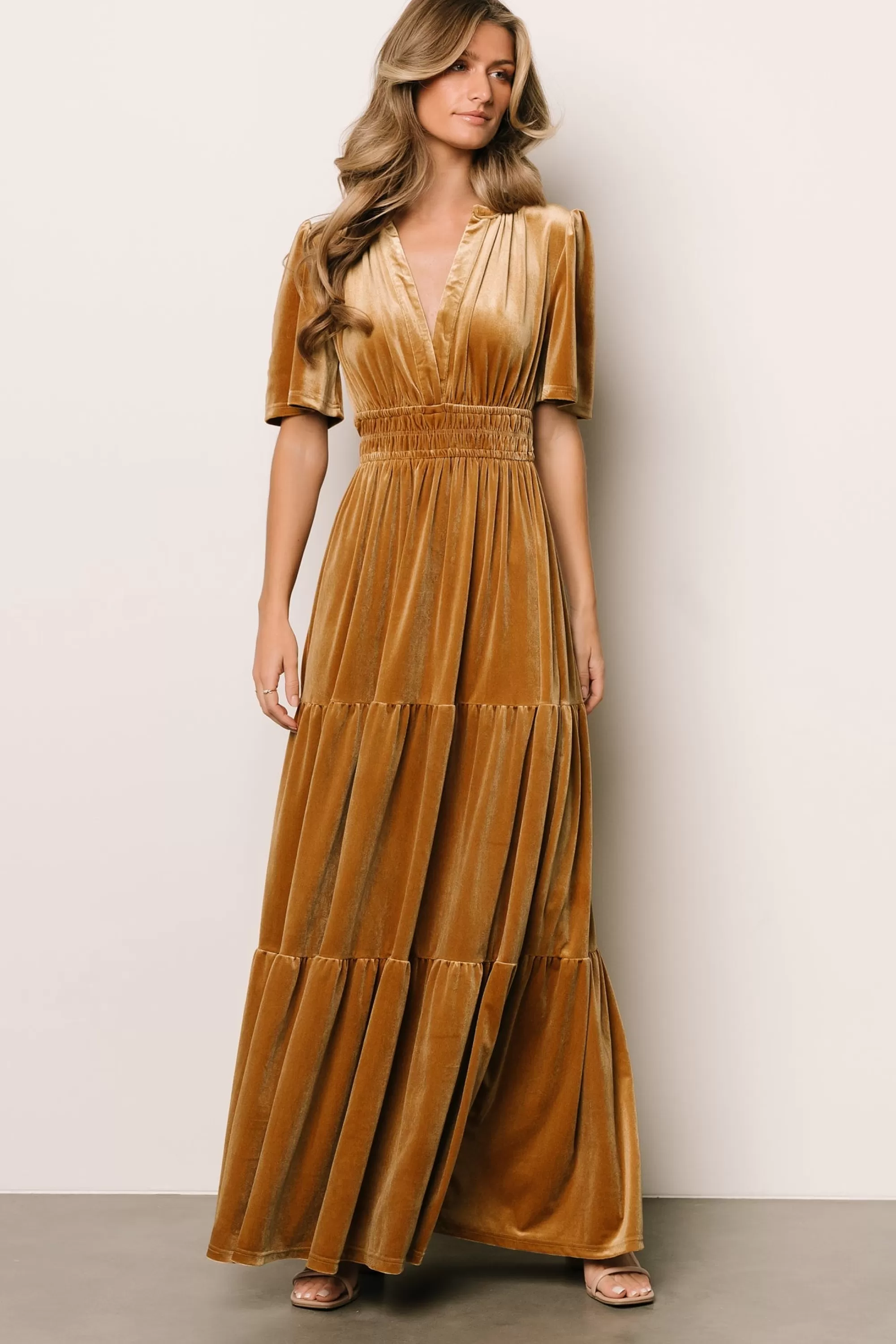 Baltic Born maxi dresses | EXTENDED SIZING | Artemis Velvet Maxi Dress | Dark Gold