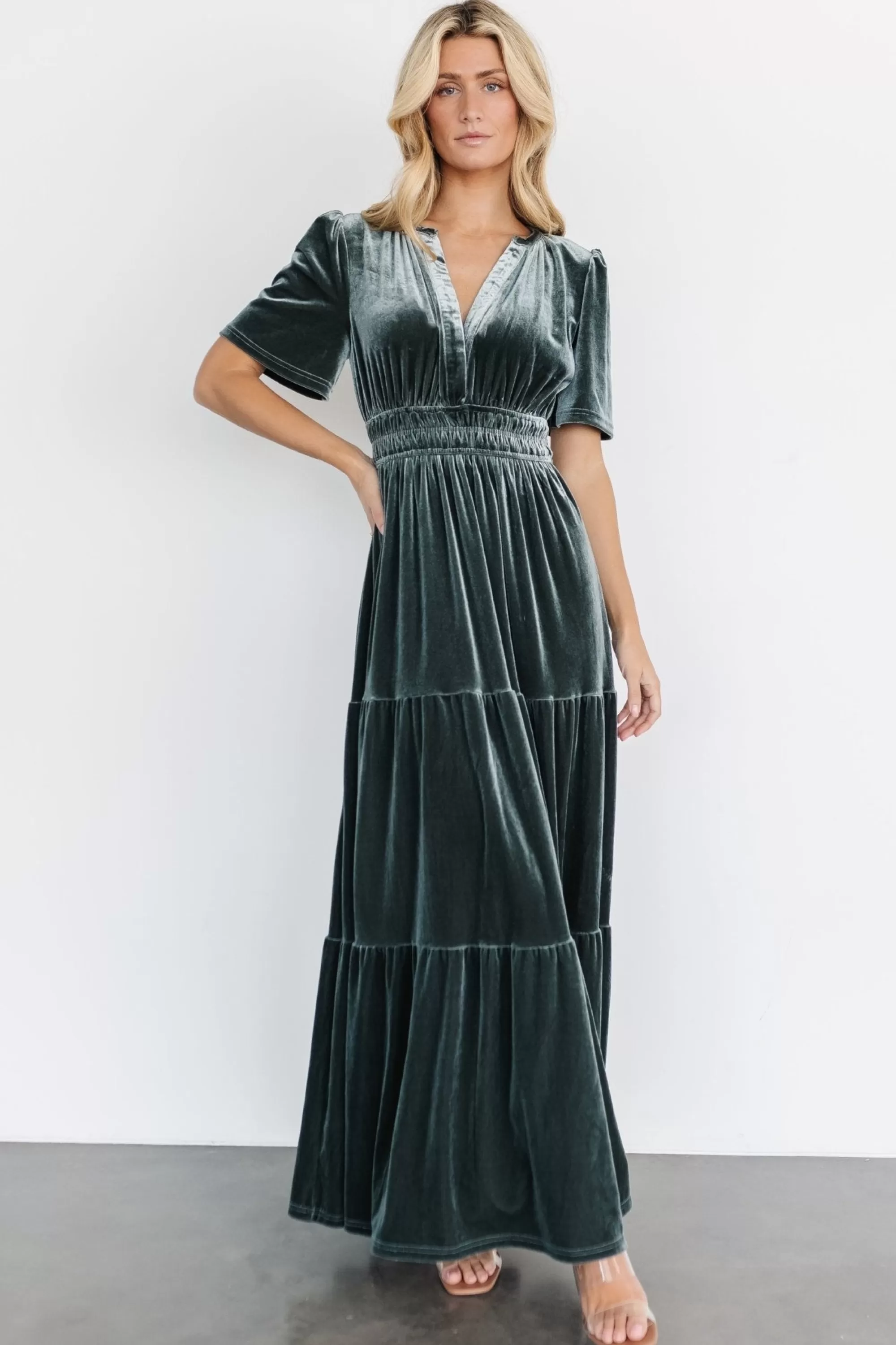 Baltic Born maxi dresses | EXTENDED SIZING | Artemis Velvet Maxi Dress | Eucalyptus