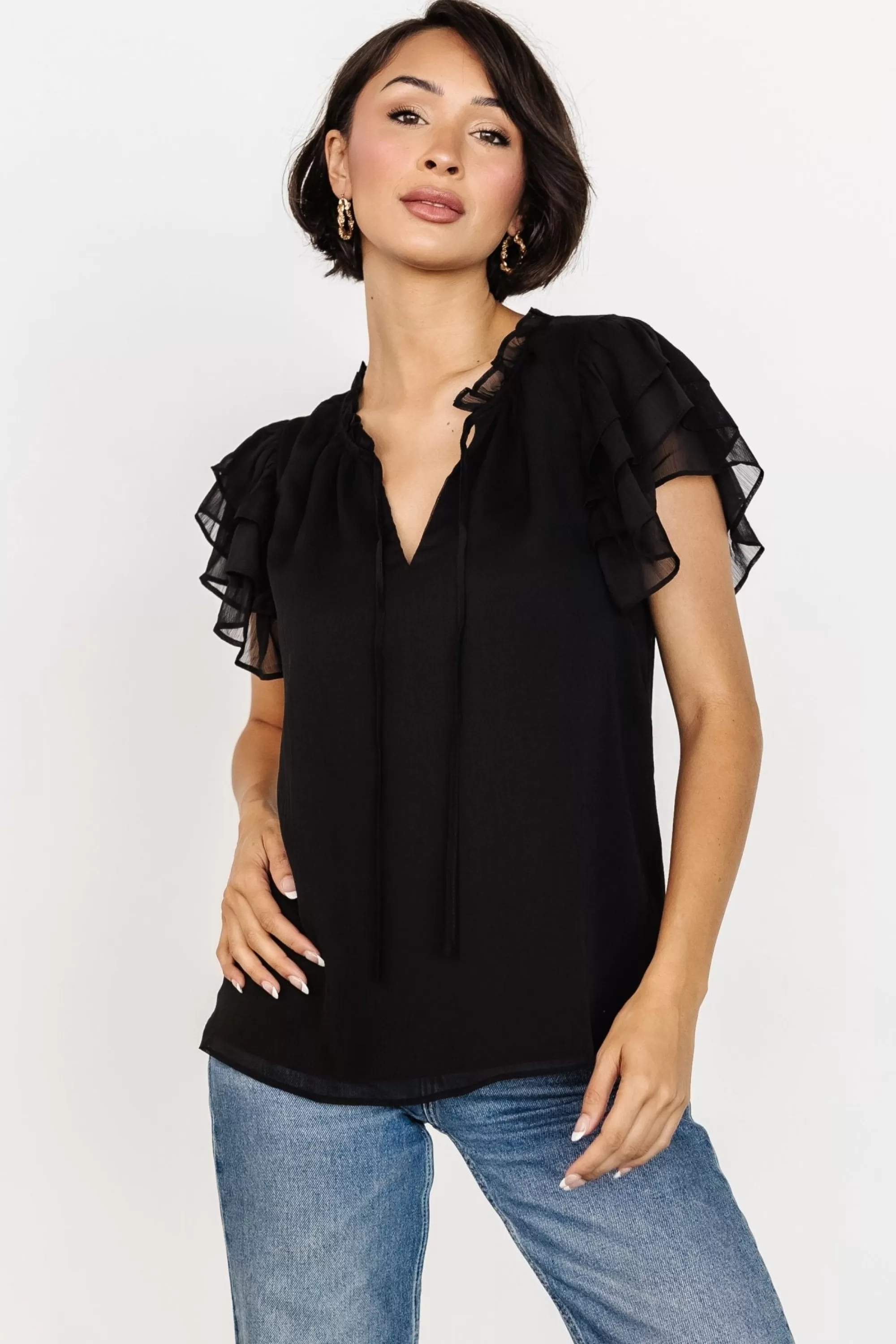 Baltic Born blouses + shirts | Asher Ruffle Sleeve Top | Black