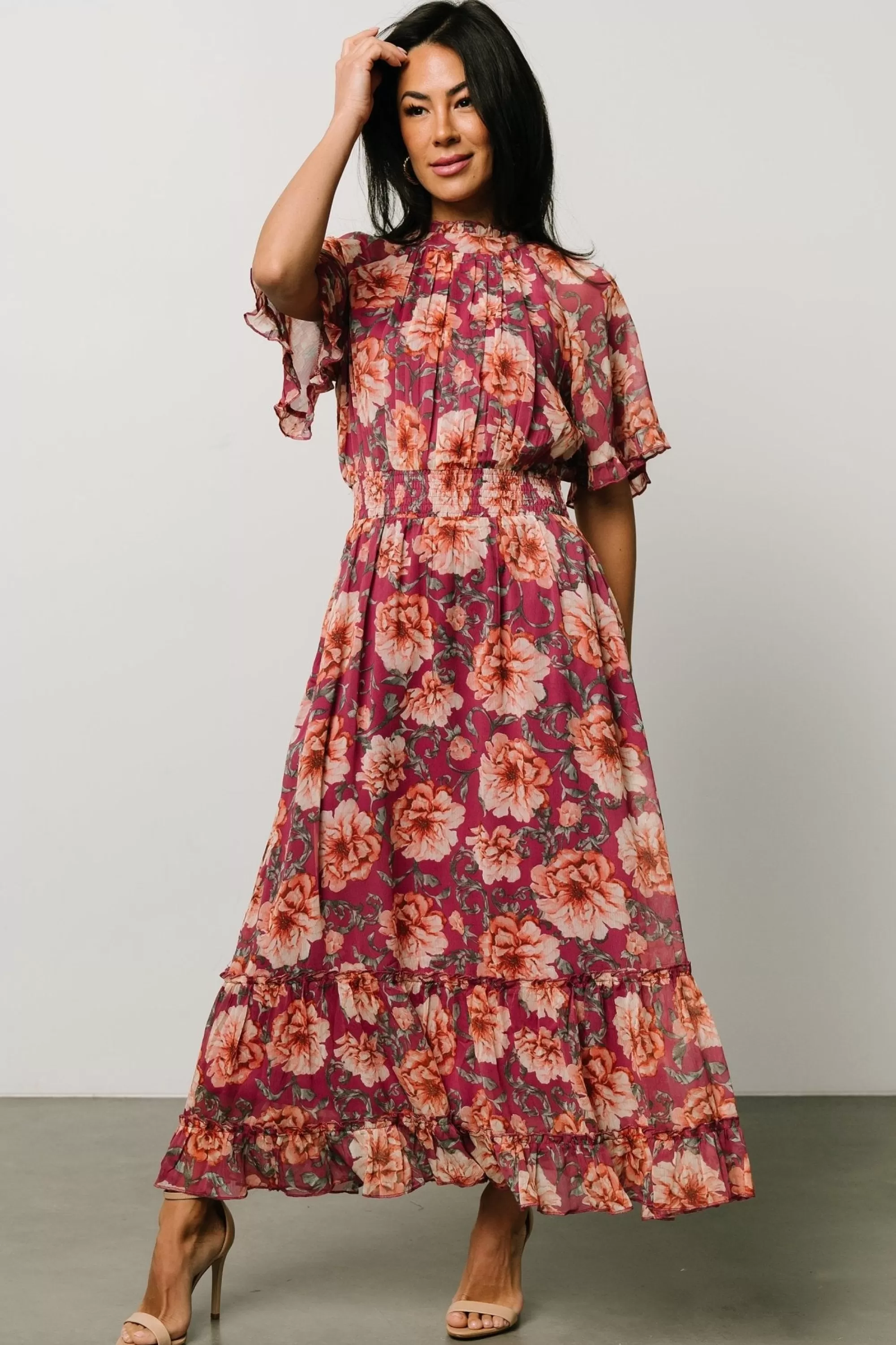 Baltic Born DRESSES | Ashton Maxi Dress | Deep Berry Floral