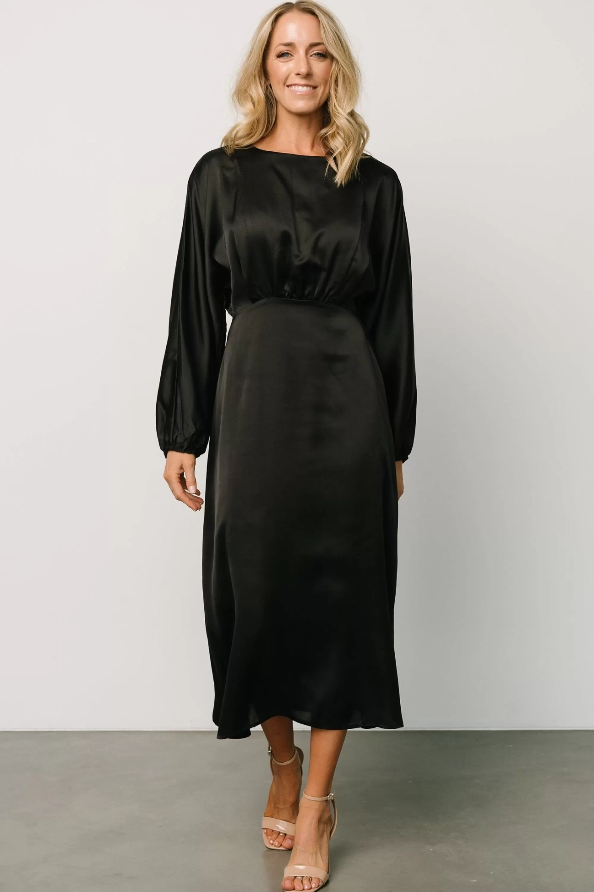 Baltic Born BEST SELLERS | Balta Satin Midi Dress | Black