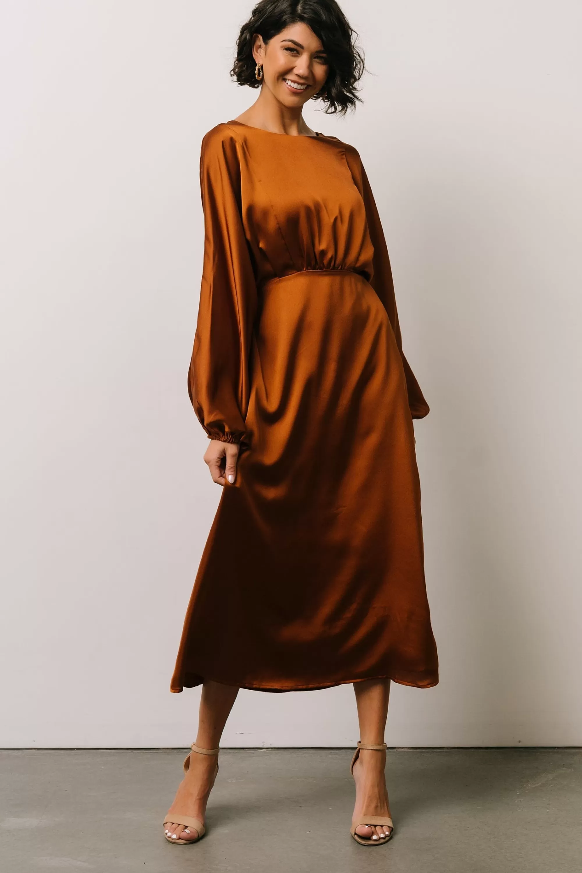 Baltic Born BEST SELLERS | Balta Satin Midi Dress | Bronze