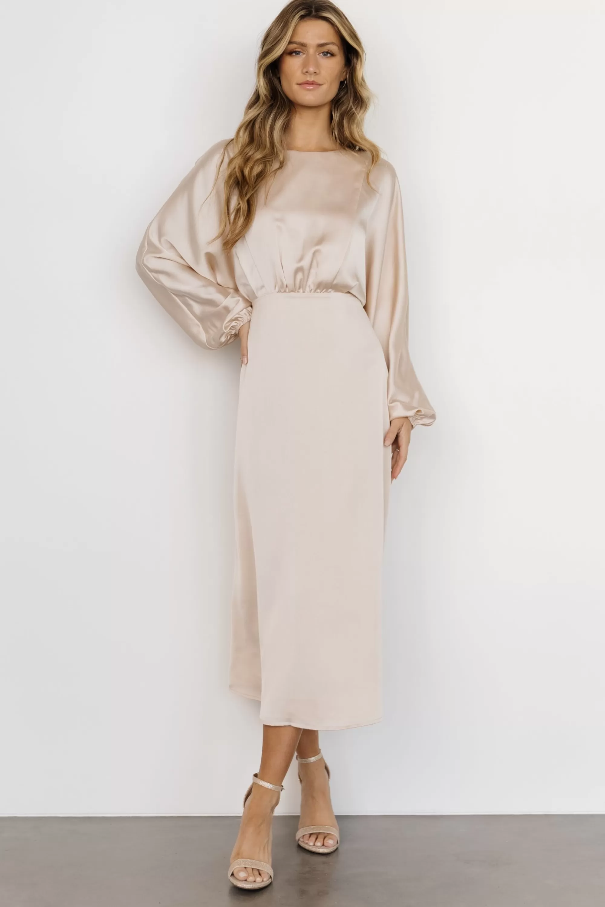 Baltic Born BEST SELLERS | Balta Satin Midi Dress | Champagne