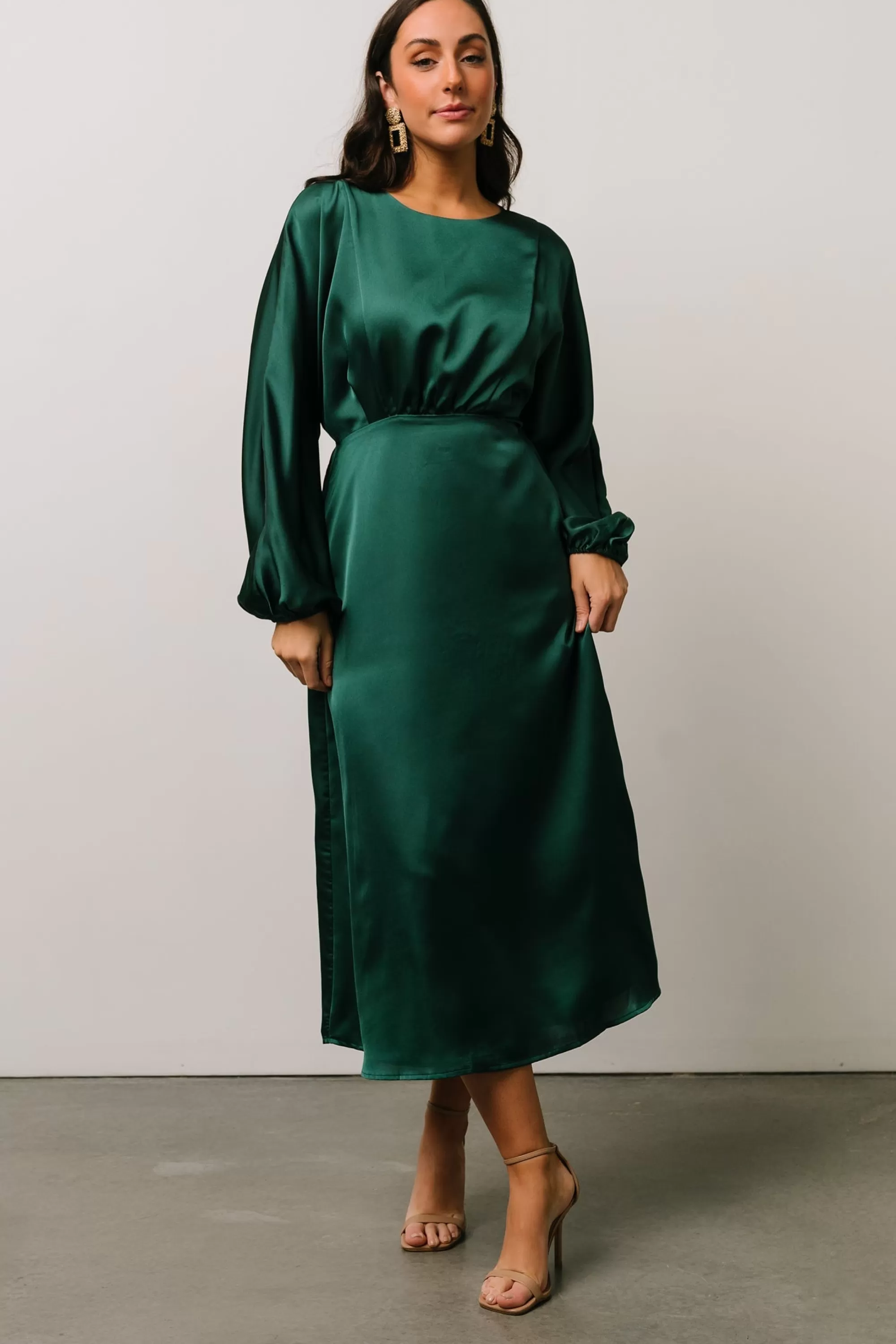 Baltic Born BEST SELLERS | Balta Satin Midi Dress | Emerald