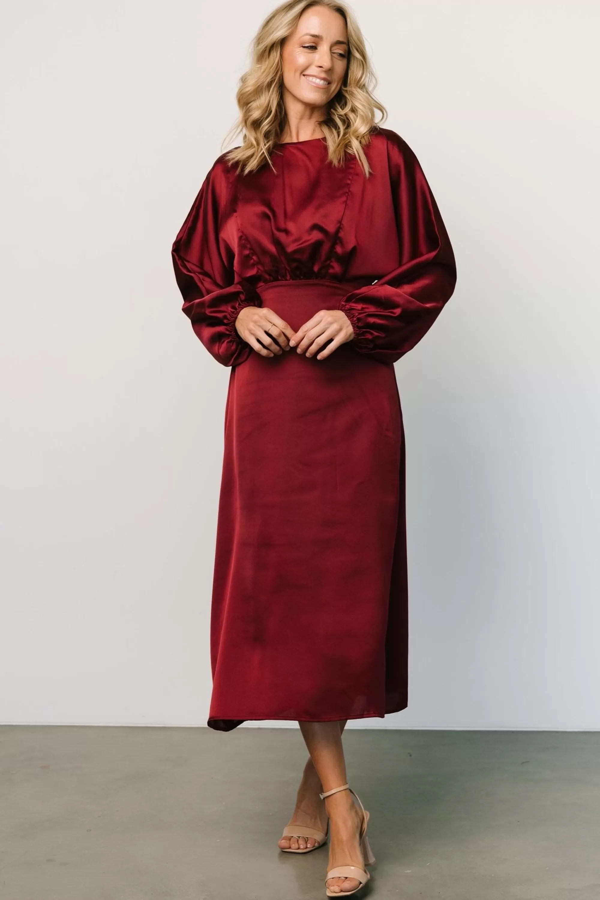 Baltic Born BEST SELLERS | Balta Satin Midi Dress | Merlot