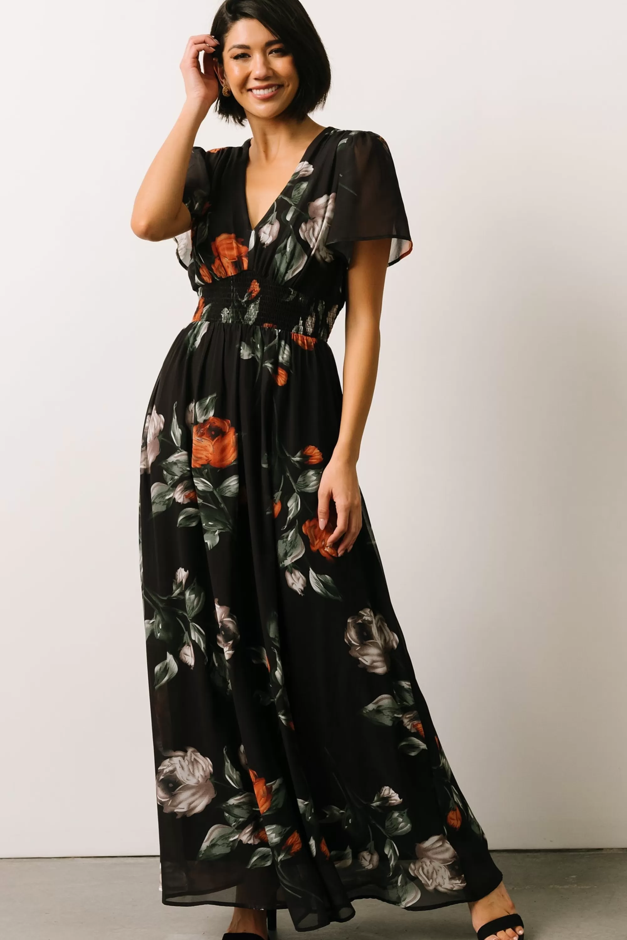 Baltic Born DRESSES | maxi dresses | Birdie Maxi Dress | Black + Rust Floral