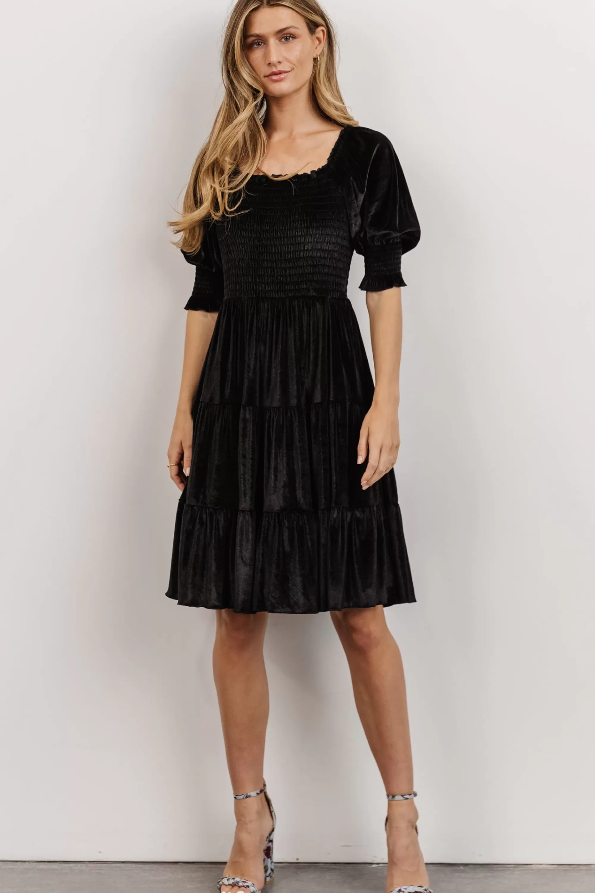 Baltic Born bump friendly | Bliss Smocked Velvet Short Dress | Black