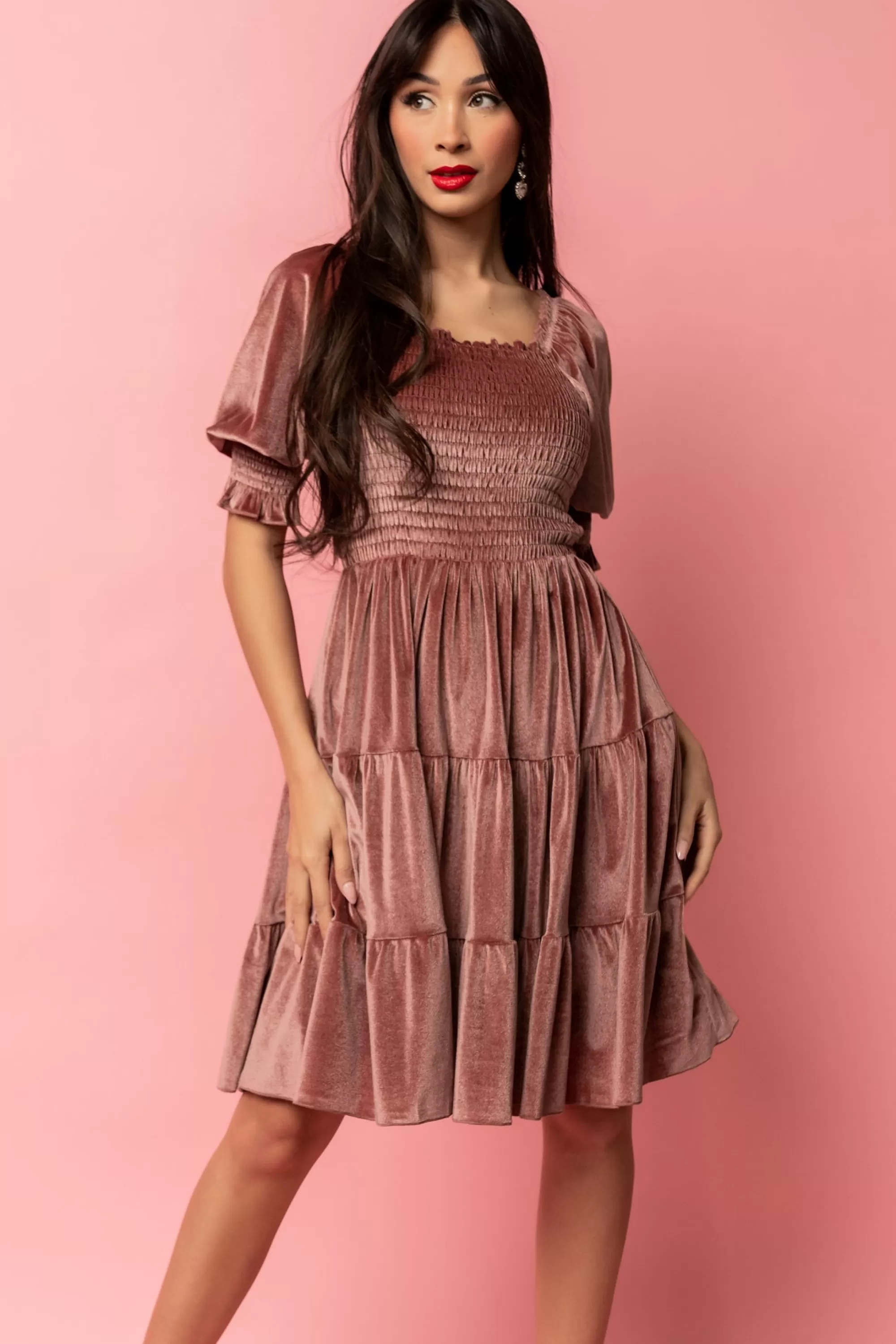 Baltic Born bump friendly | Bliss Smocked Velvet Short Dress | Vintage Rose