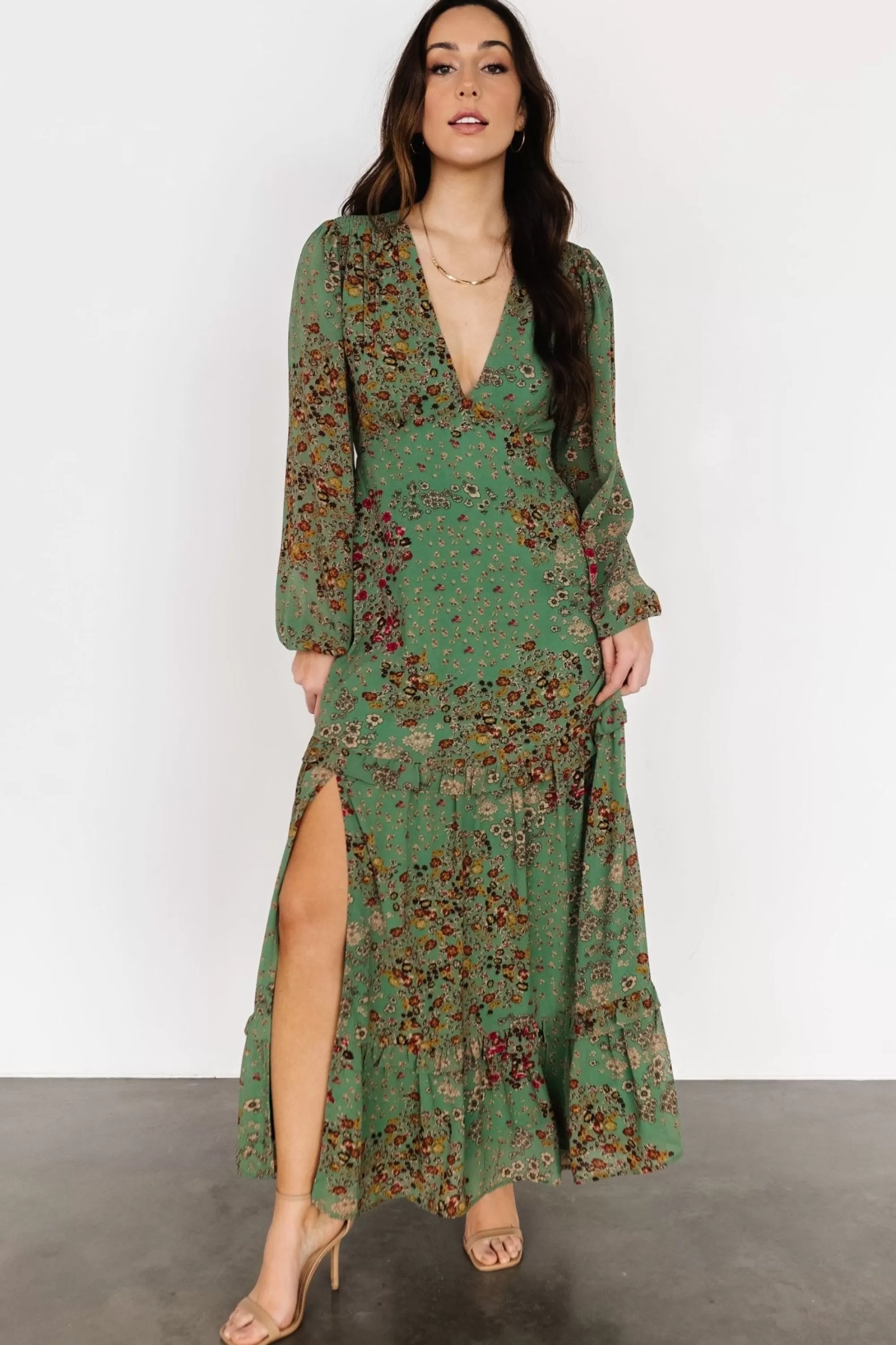 Baltic Born COMING SOON | Bowman Deep V Maxi Dress | Green Multi