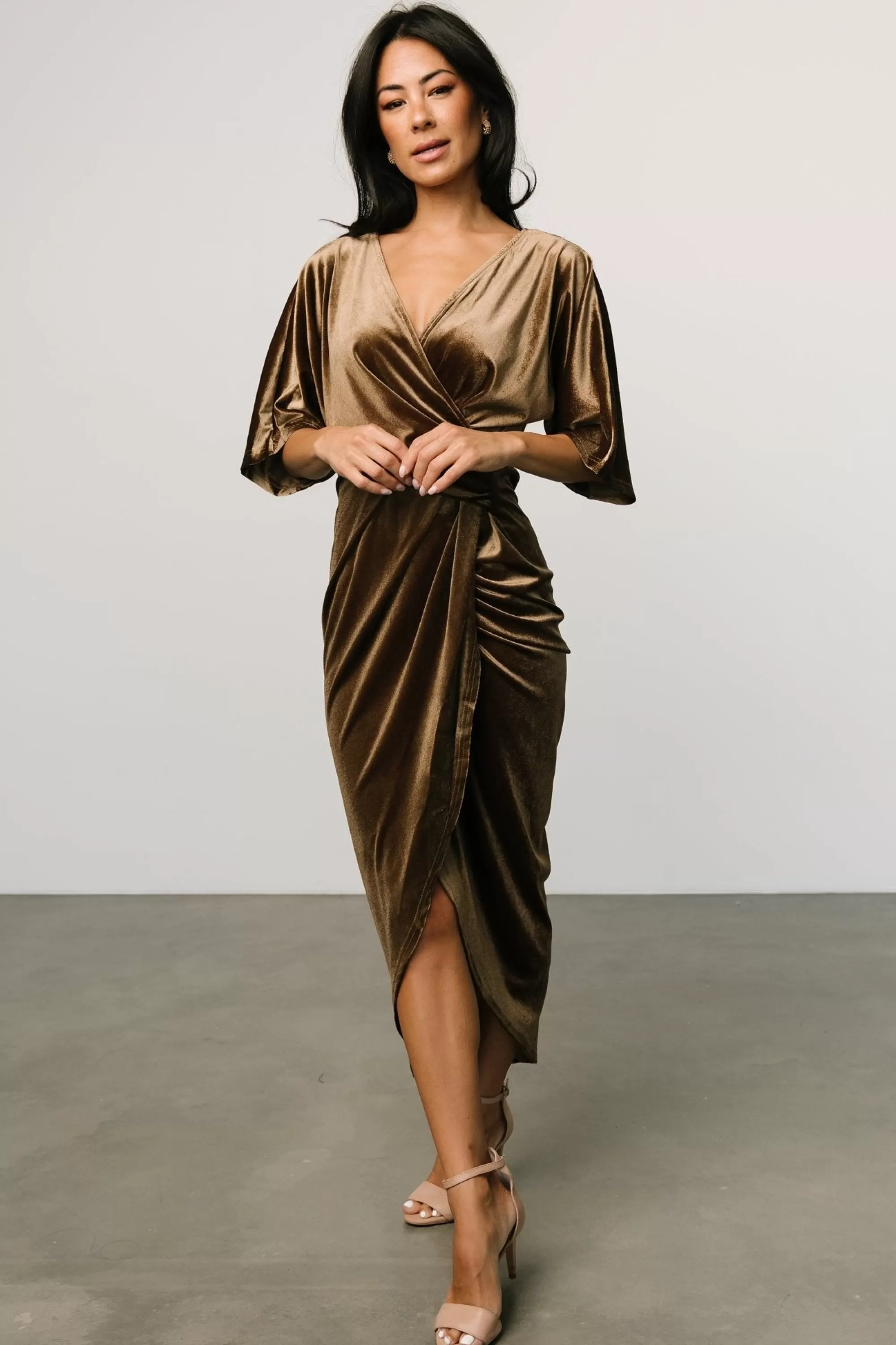 Baltic Born DRESSES | midi dresses | Brendyn Ruched Velvet Dress | Brushed Bronze