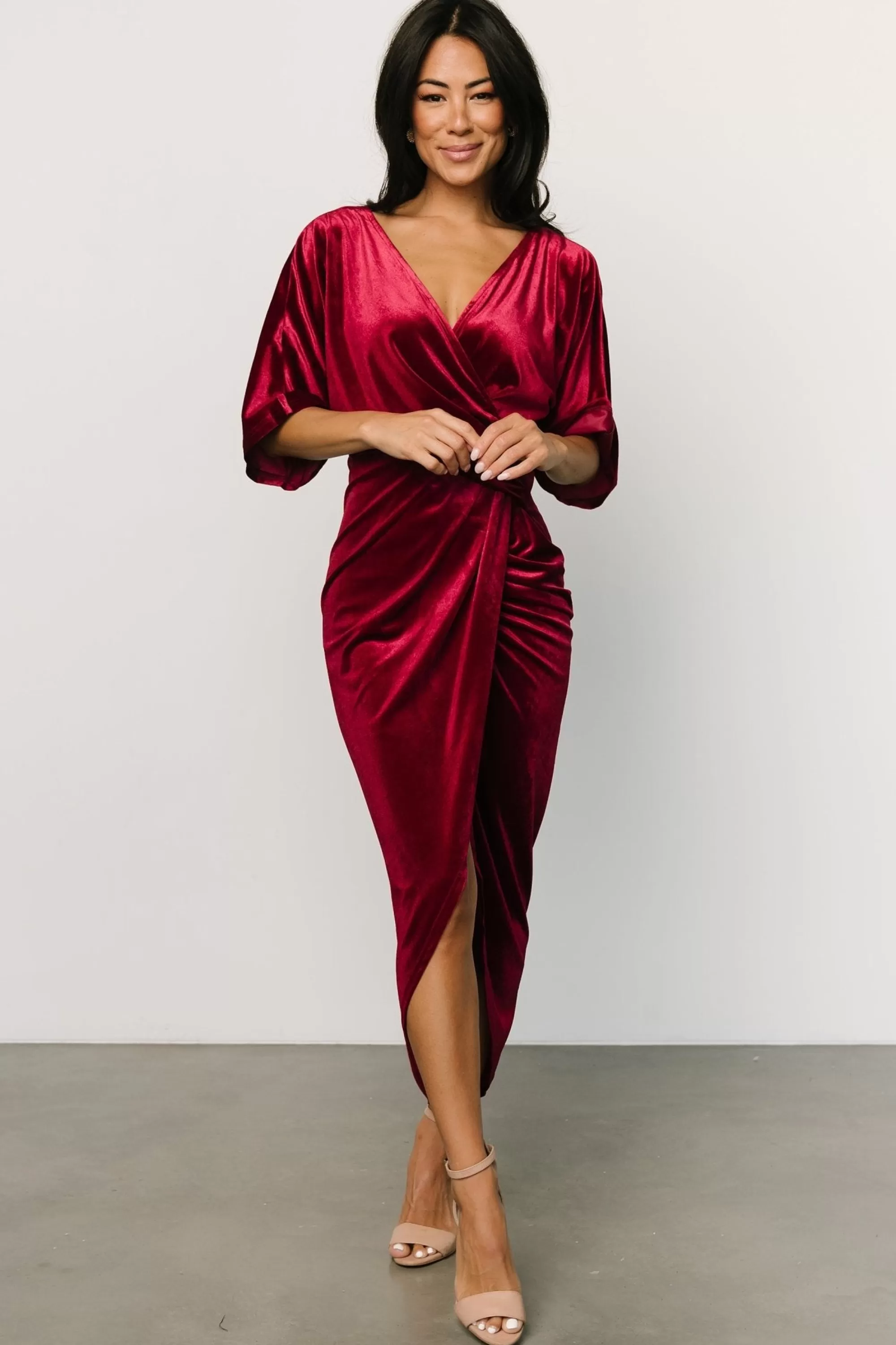 Baltic Born DRESSES | midi dresses | Brendyn Ruched Velvet Dress | Wine