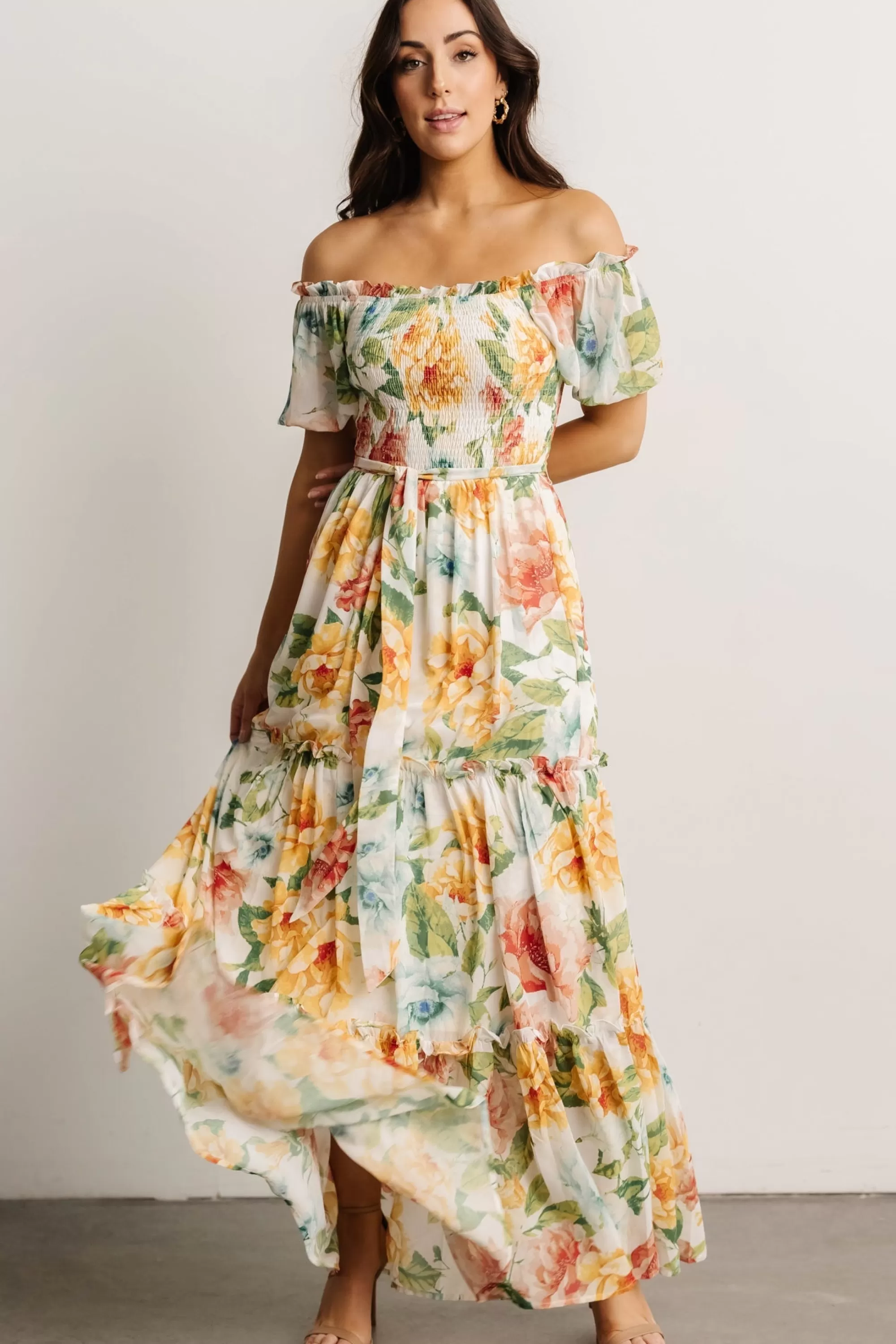 Baltic Born SALE | Britney Tiered Maxi Dress | Ivory Multi Floral