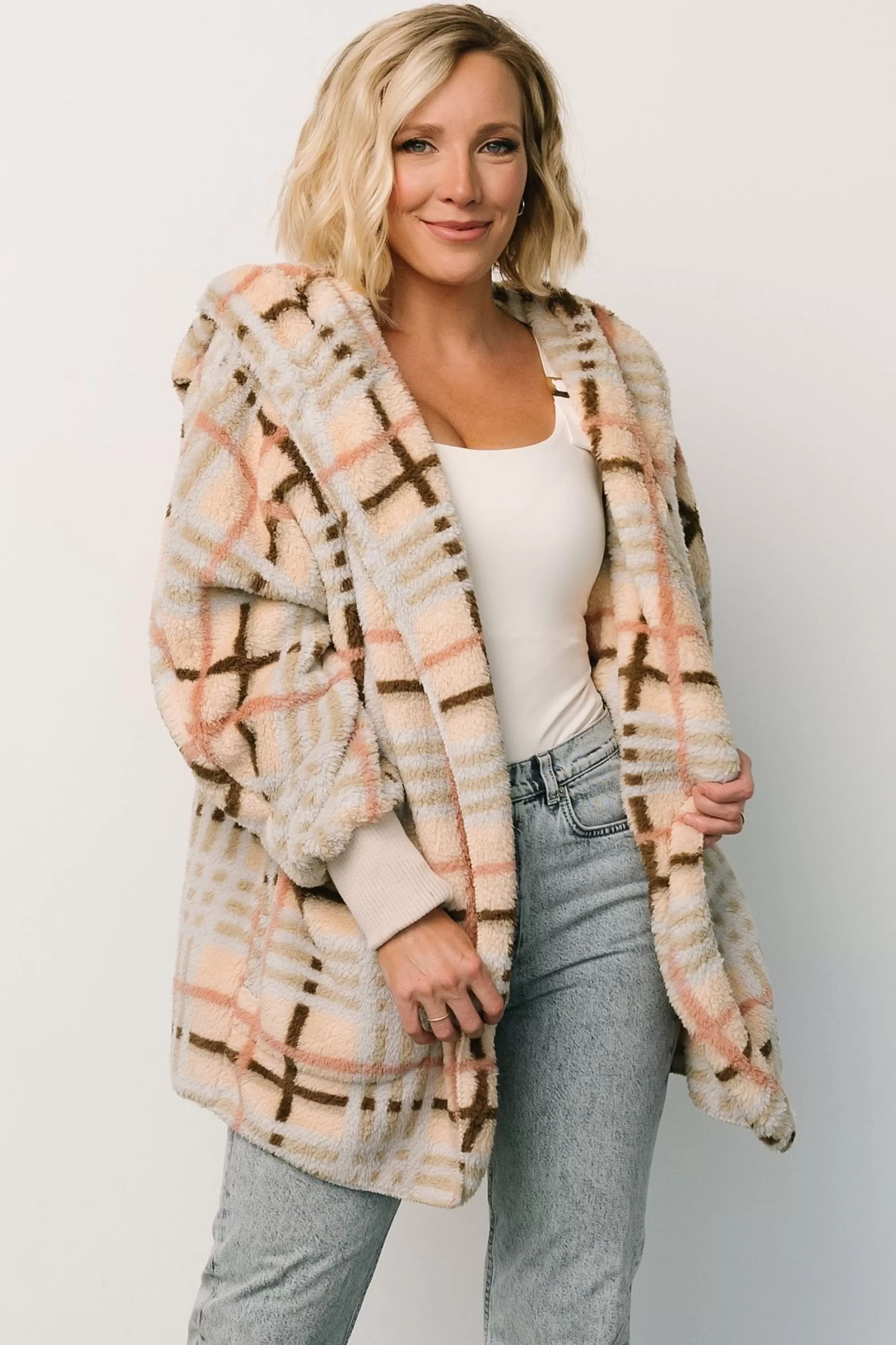 Baltic Born outerwear | Brody Plaid Teddy Jacket | Cream Multi