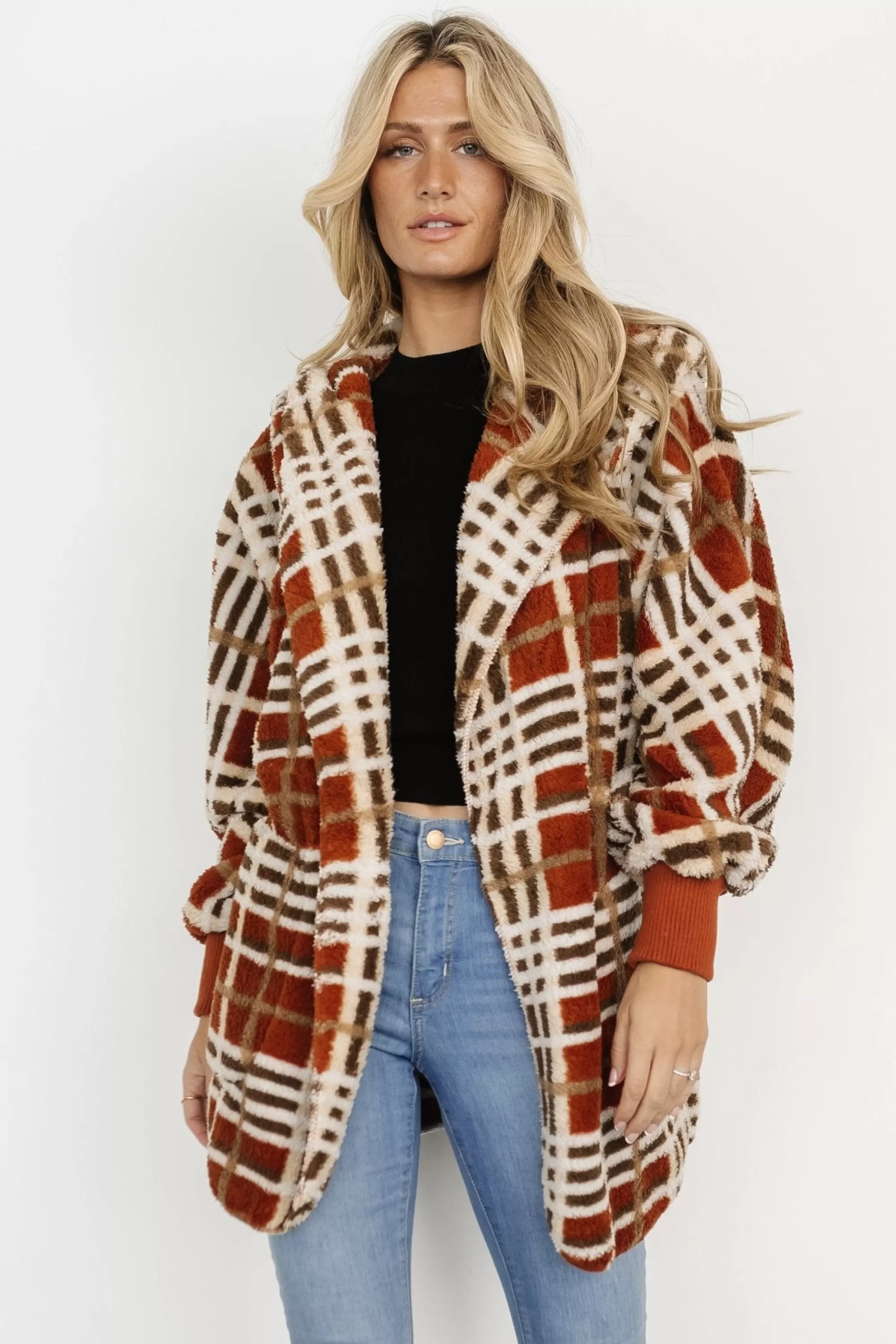 Baltic Born outerwear | Brody Plaid Teddy Jacket | Rust Multi