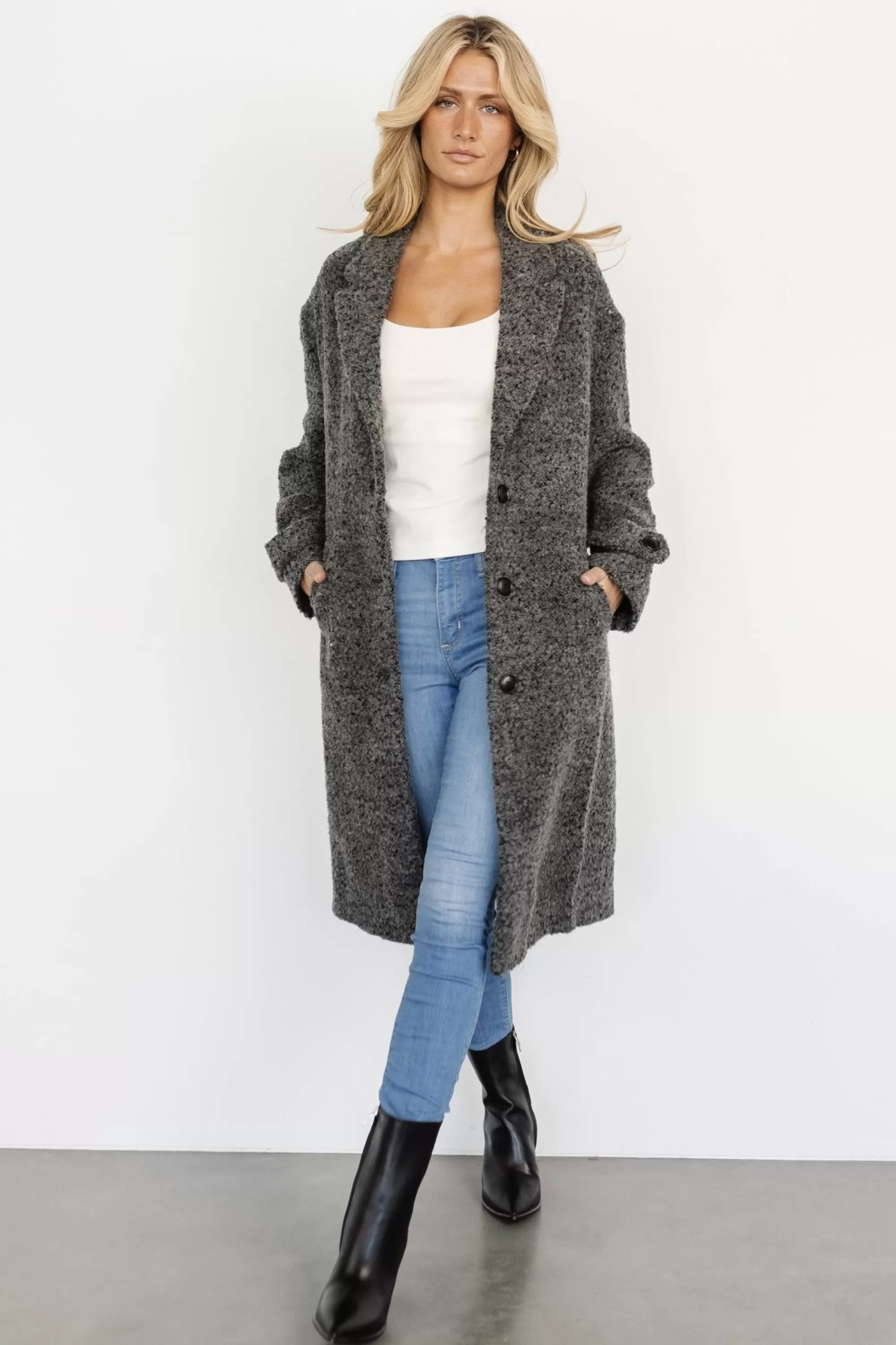 Baltic Born WINTER ESSENTIALS | Burke Boucle Coat | Charcoal