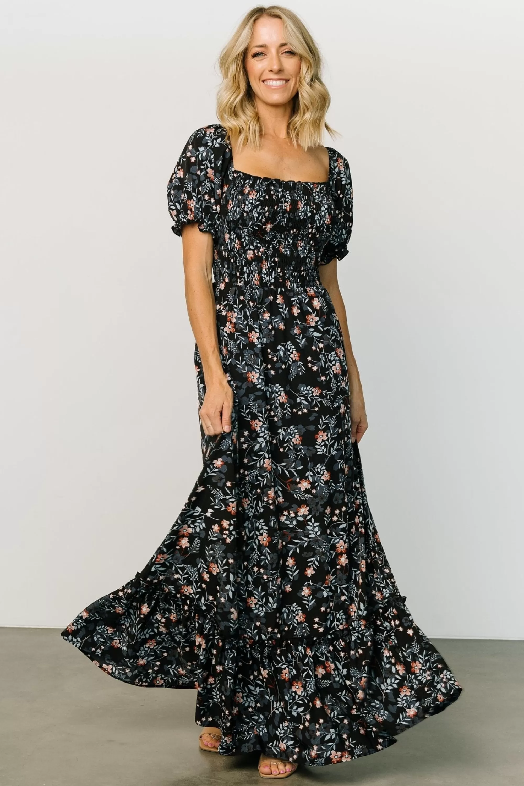 Baltic Born WINTER ESSENTIALS | Capri Smocked Maxi Dress | Midnight Floral