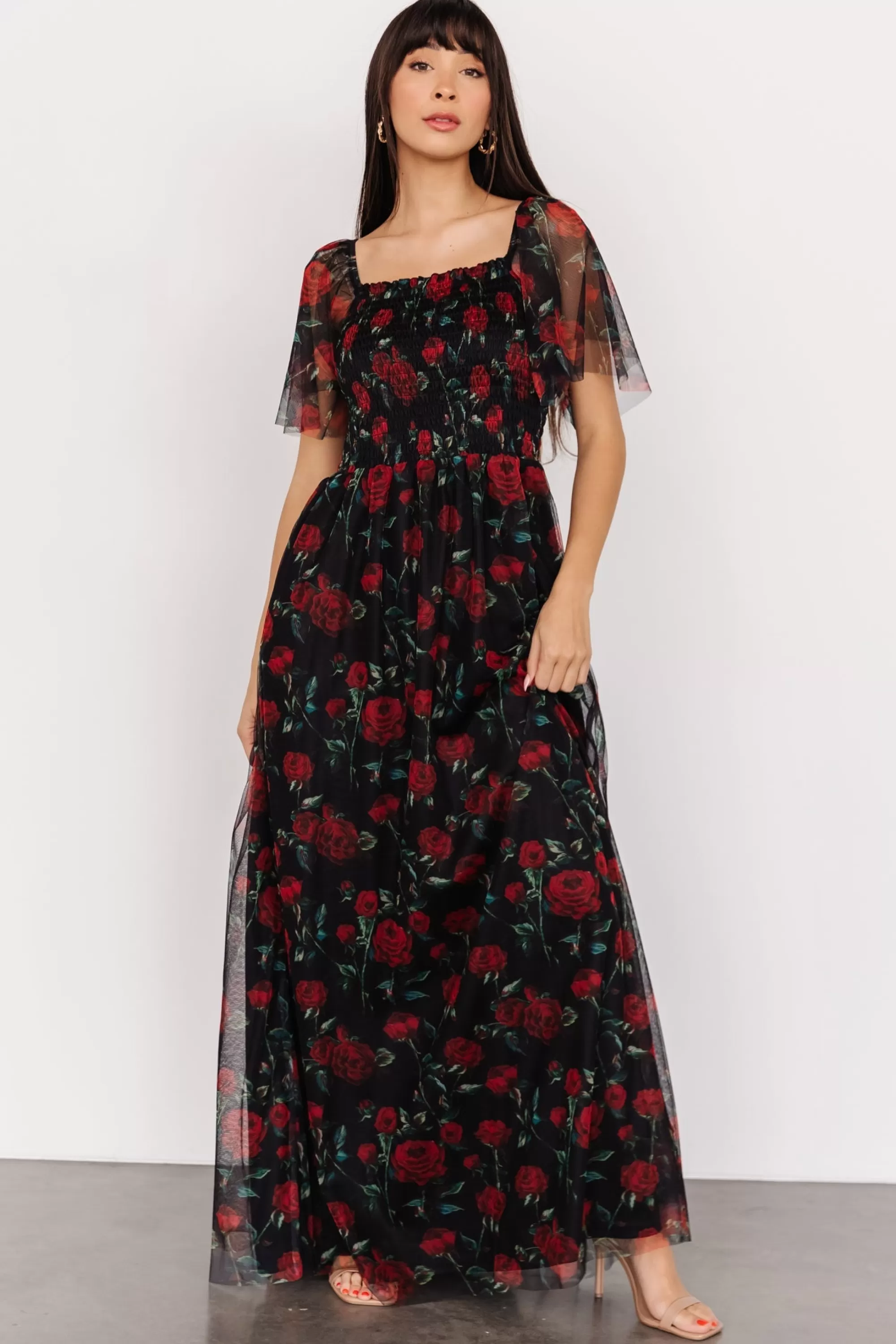 Baltic Born WEDDING SUITE | wedding guest | Cassandra Tulle Maxi Dress | Black + Red Rose