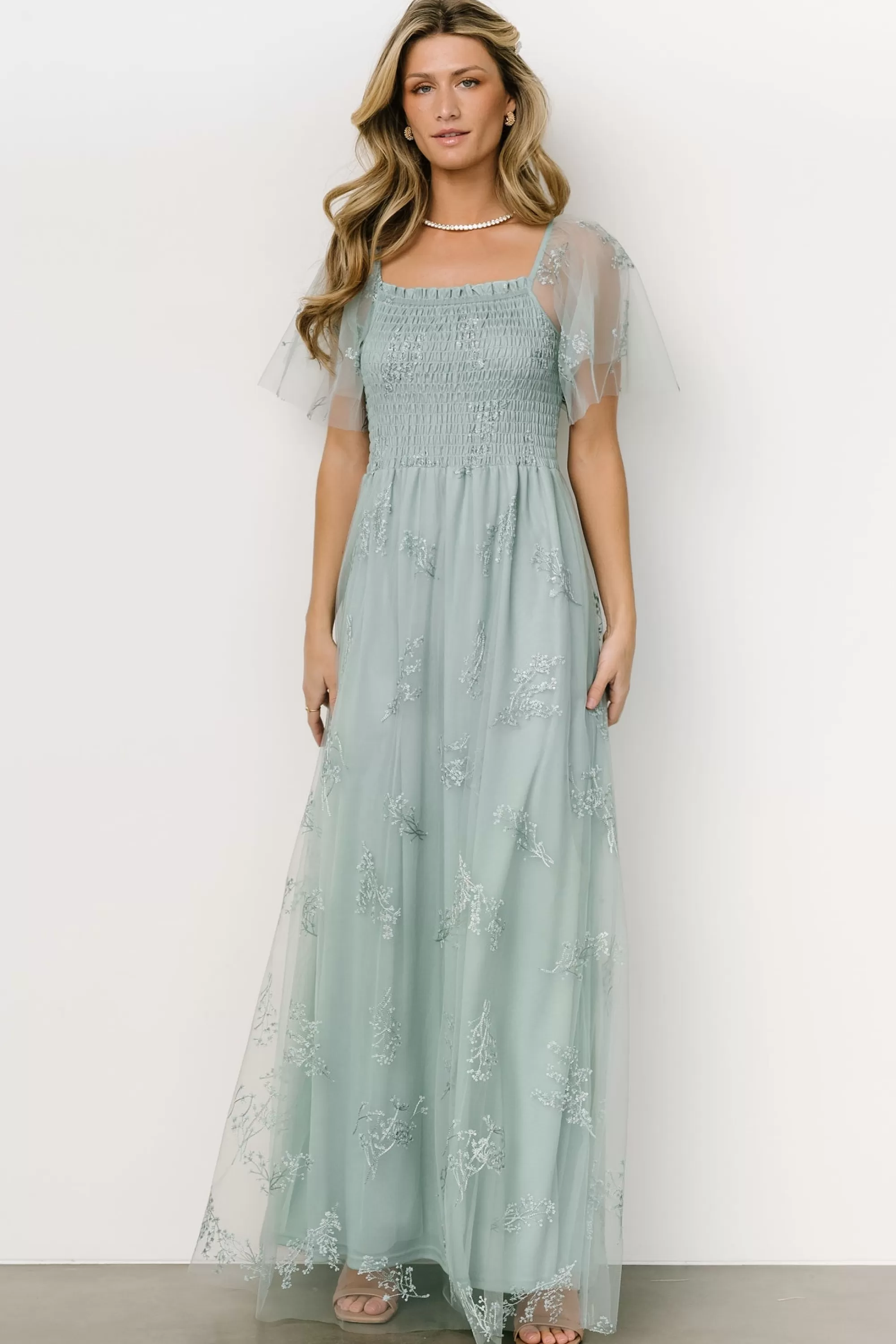 Baltic Born WEDDING SUITE | wedding guest | Cassandra Tulle Maxi Dress | Sage Sparkle