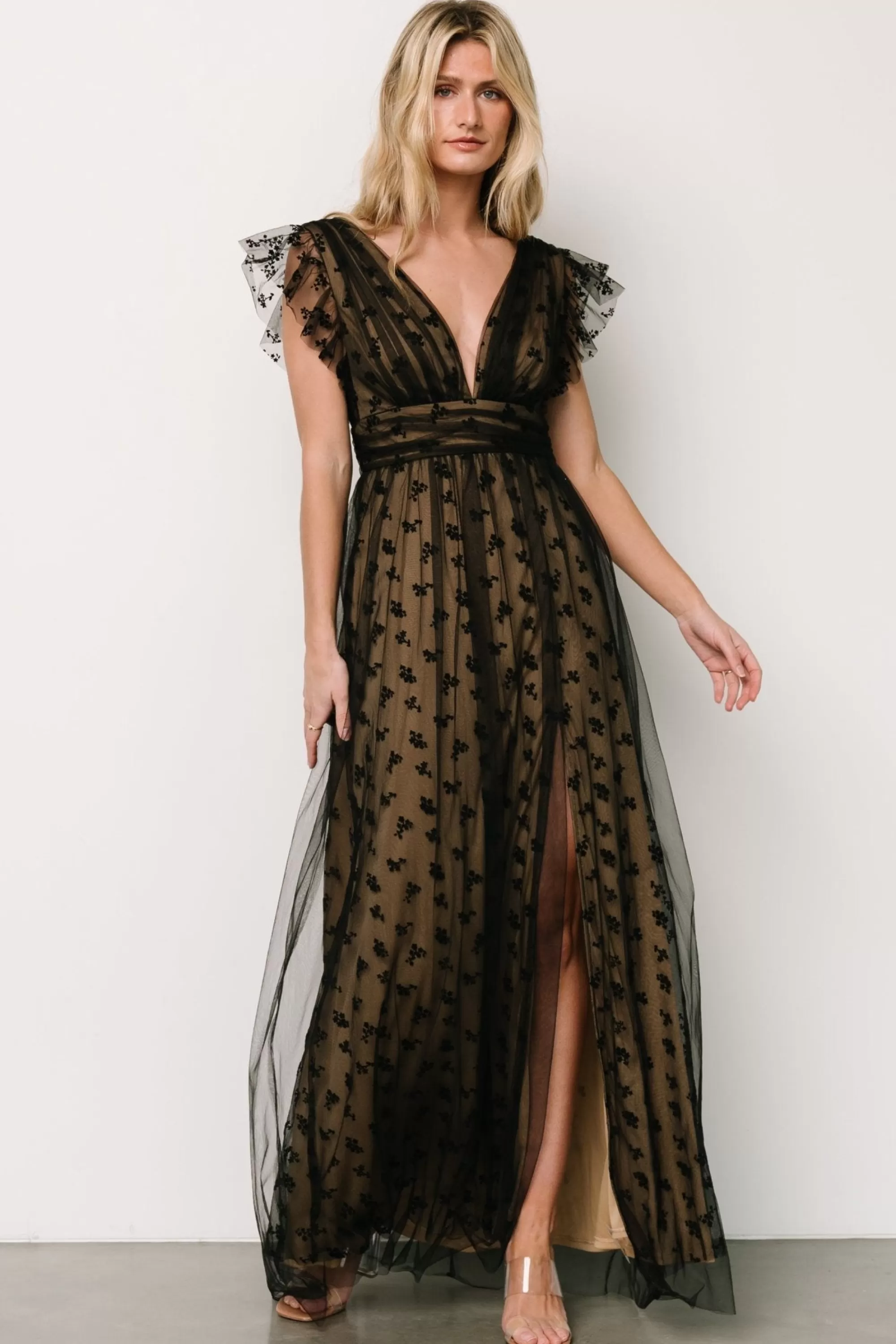 Baltic Born tulle styles | Caterina Tulle Maxi Dress | Black + Nude