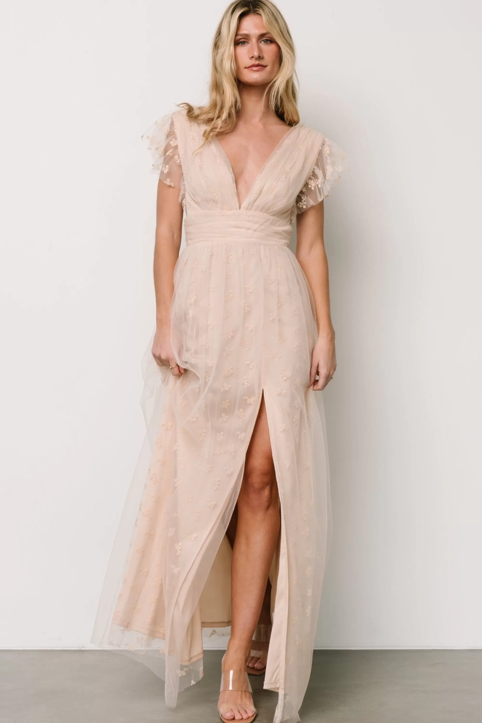 Baltic Born tulle styles | Caterina Tulle Maxi Dress | Nude Blush