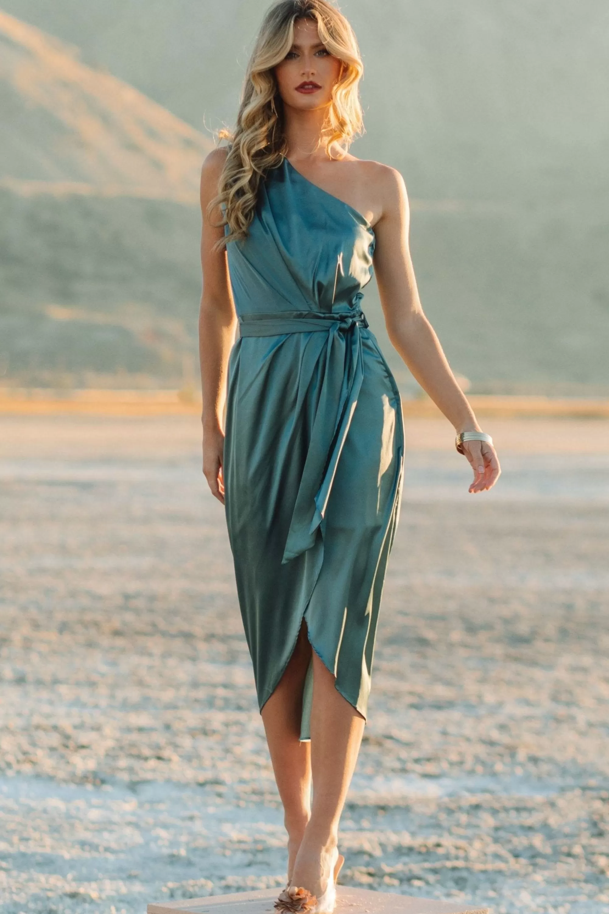 Baltic Born BEST SELLERS | Celia One Shoulder Midi Dress | Blue Sage