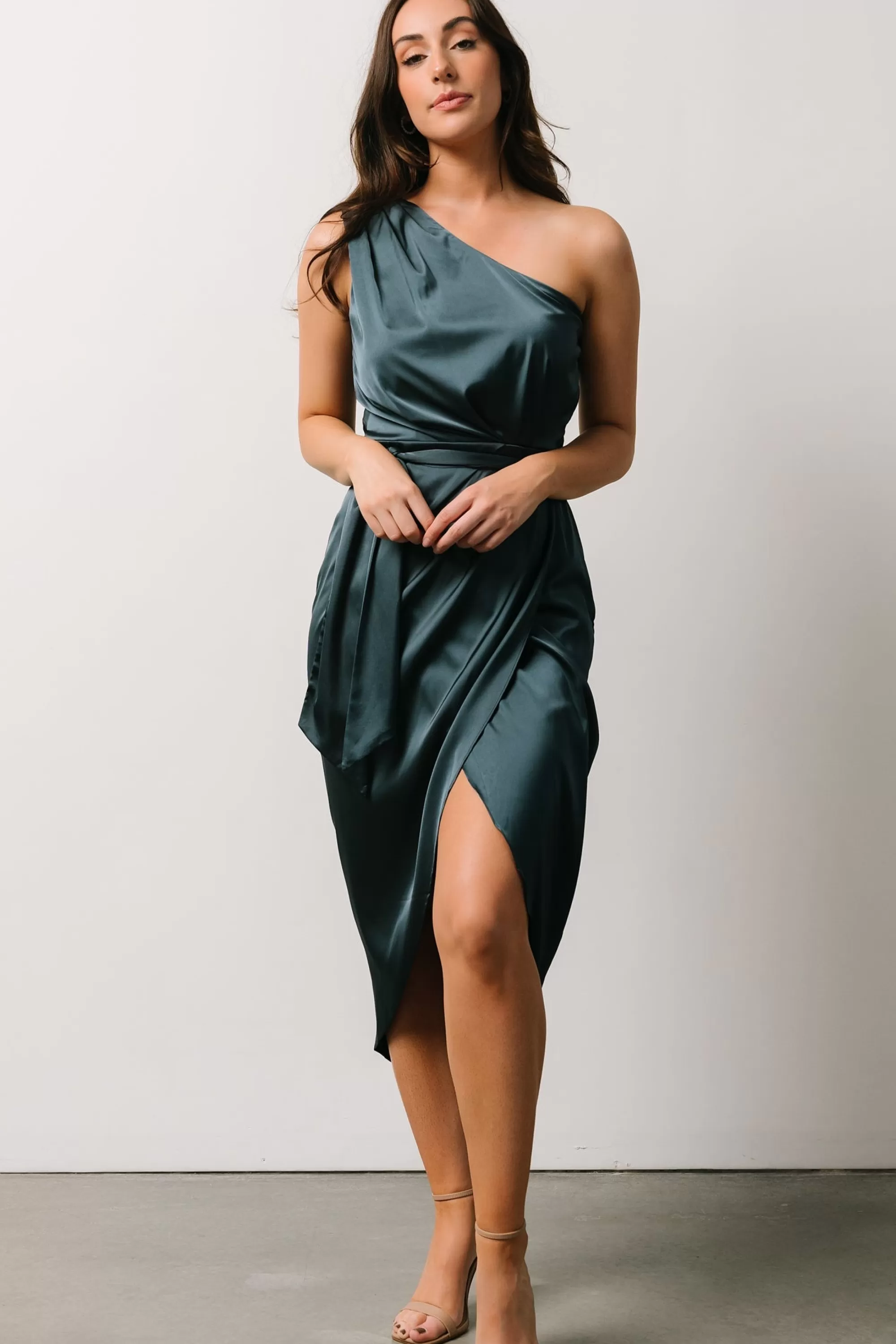 Baltic Born BEST SELLERS | Celia One Shoulder Midi Dress | Midnight