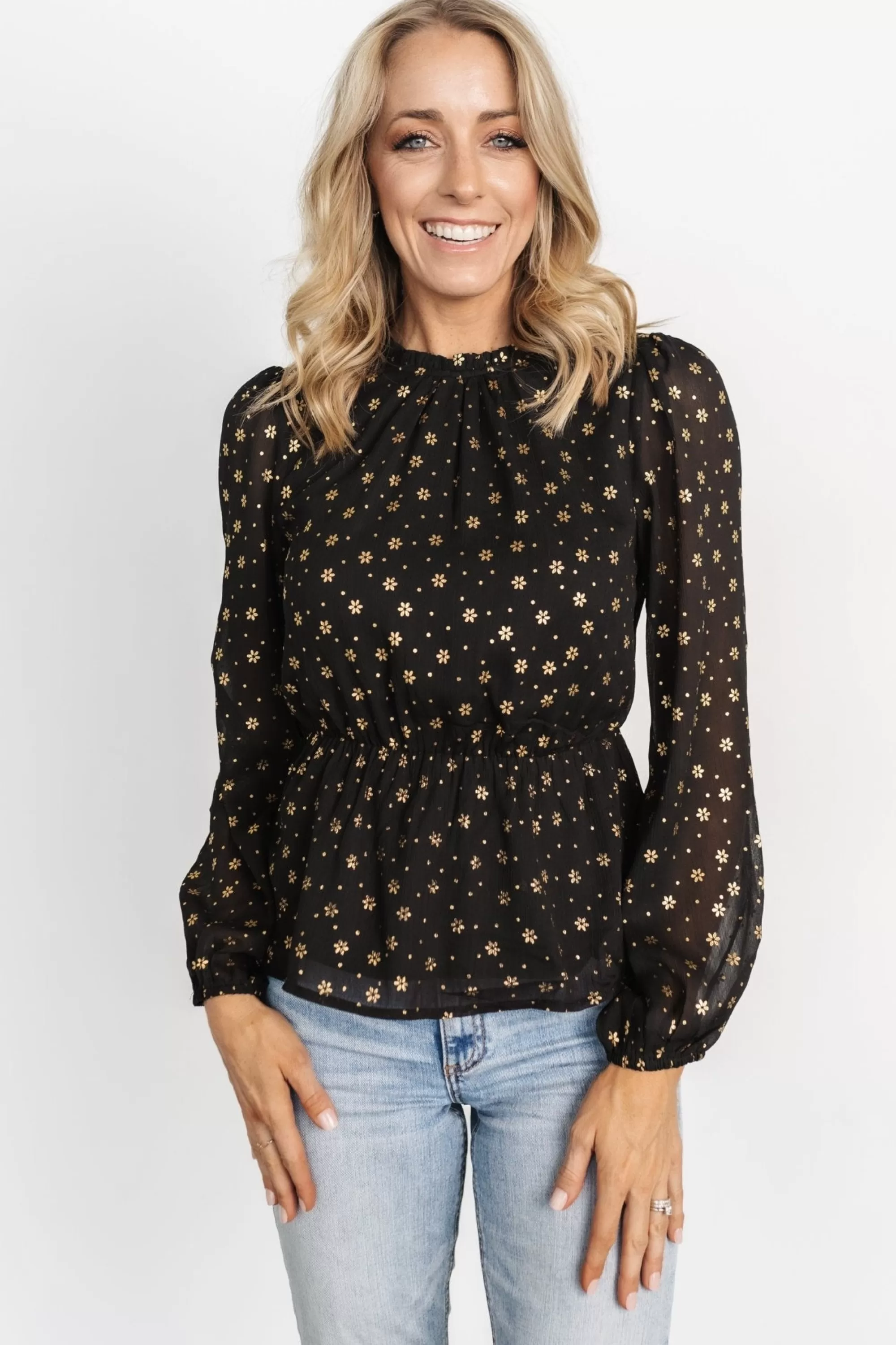 Baltic Born blouses + shirts | Chandra Peplum Top | Black + Gold