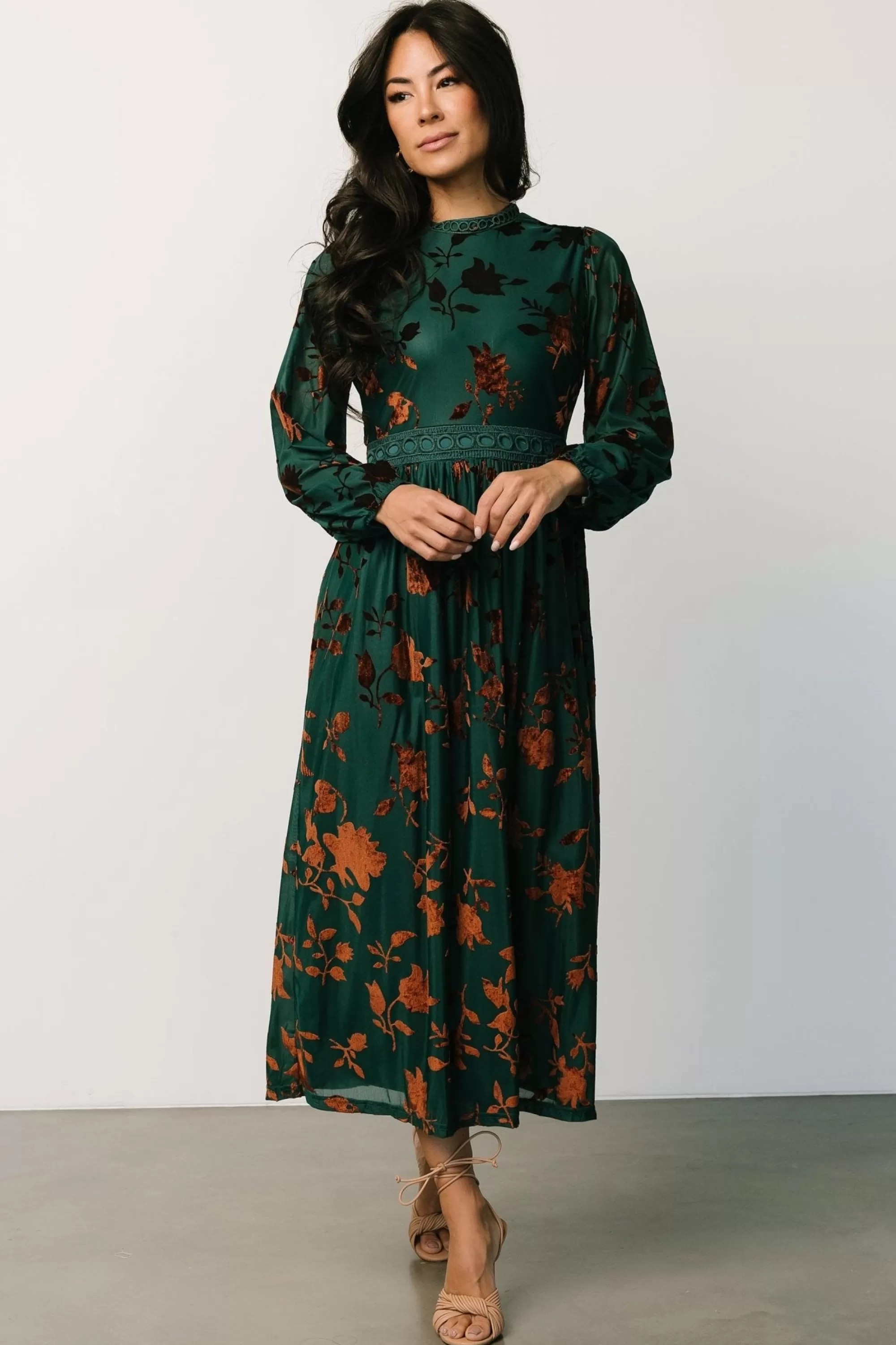 Baltic Born midi dresses | WEDDING SUITE | Christine Velvet Embossed Midi Dress | Jade