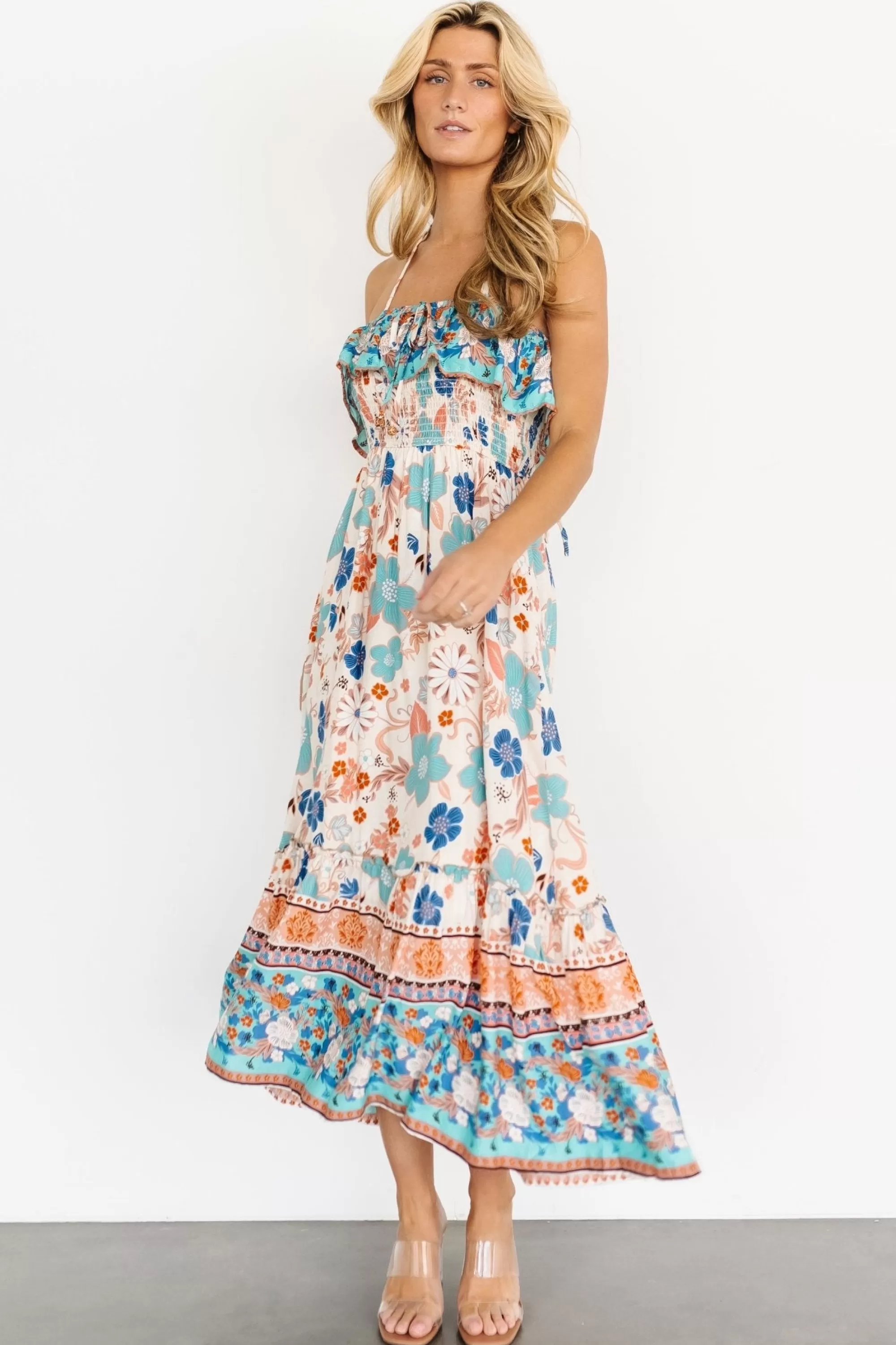 Baltic Born midi dresses | Dali Midi Dress | Natural + Blue Floral