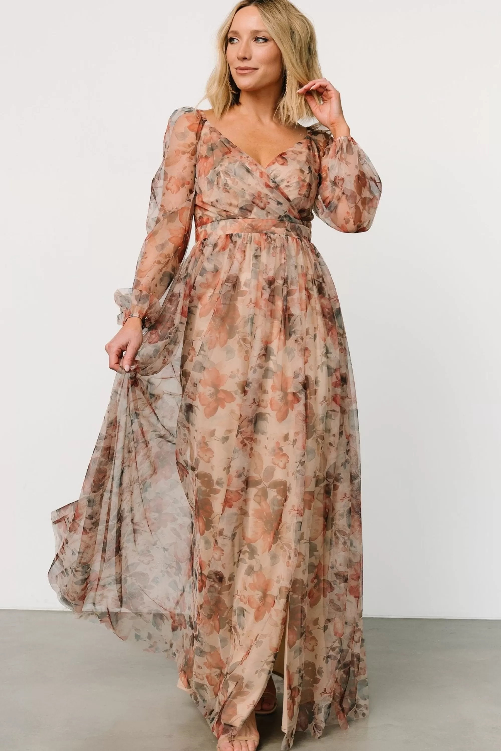 Baltic Born COMING SOON | Desiree Tulle Maxi Dress | Taupe Floral