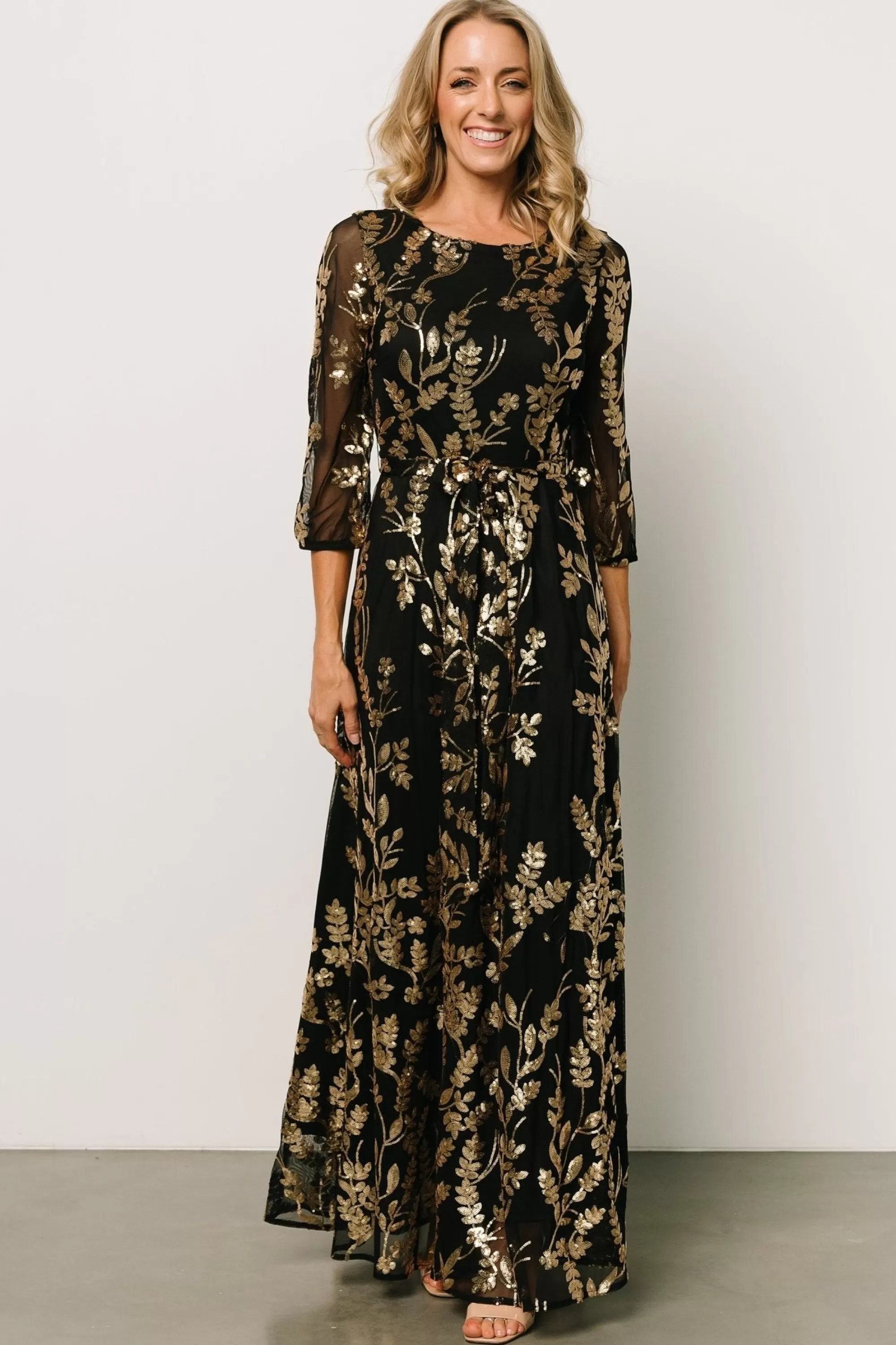 Baltic Born COMING SOON | Destiny Sequin Maxi Dress | Black + Gold