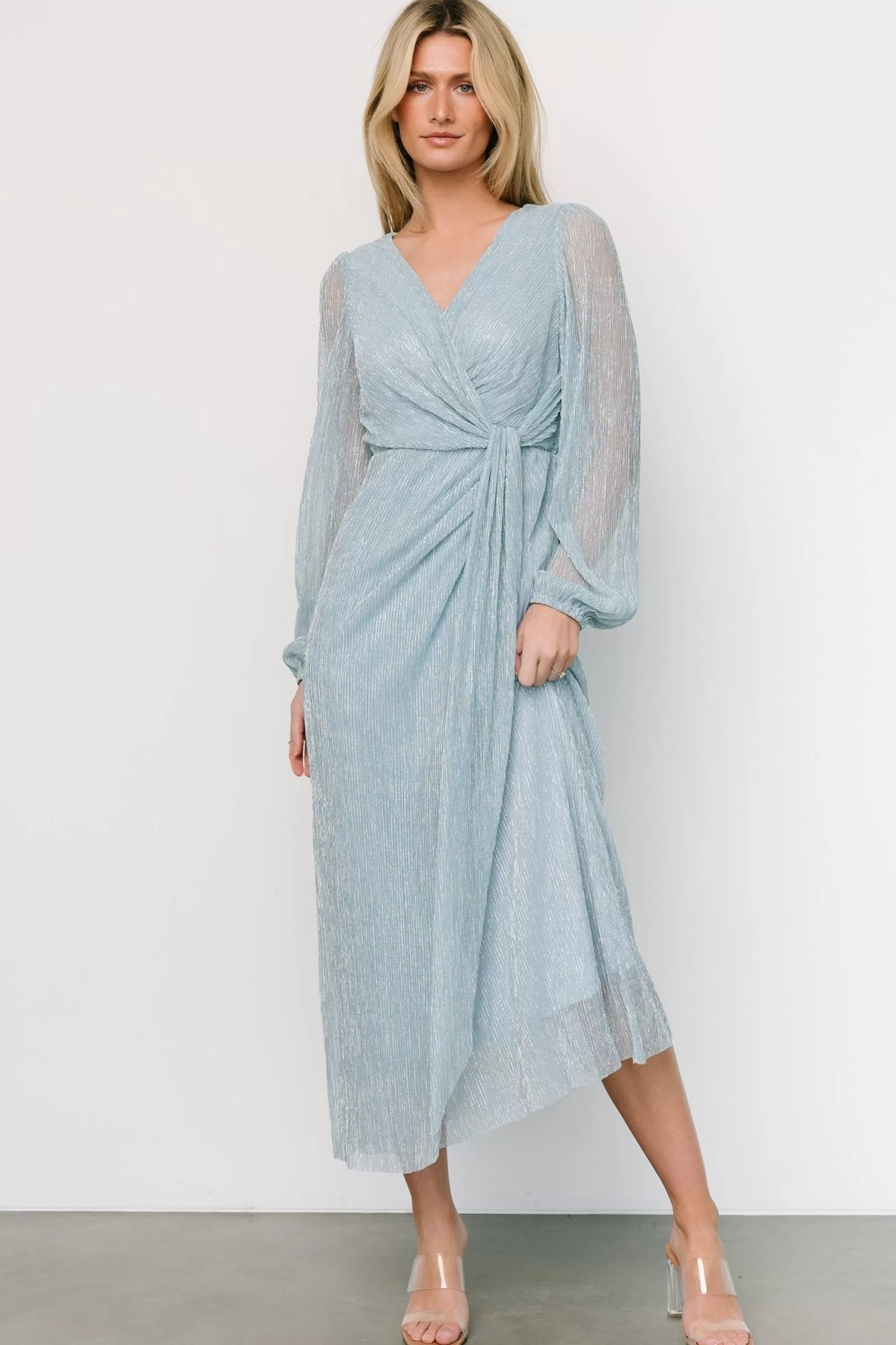 Baltic Born WEDDING SUITE | wedding guest | Devlyn Pleated Dress | Dusty Blue Shimmer