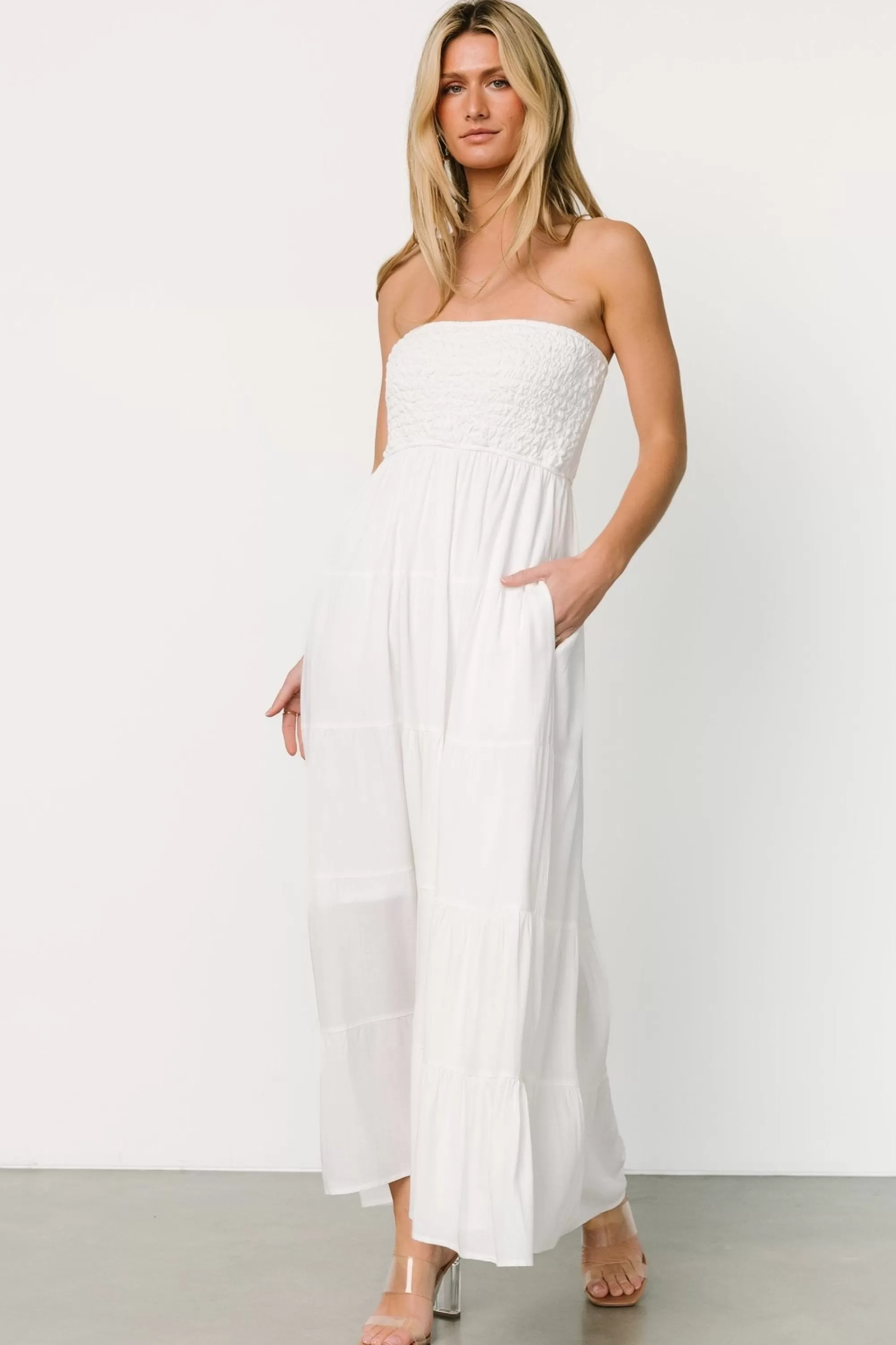 Baltic Born maxi dresses | cover up | Domenica Strapless Maxi Dress | Off White