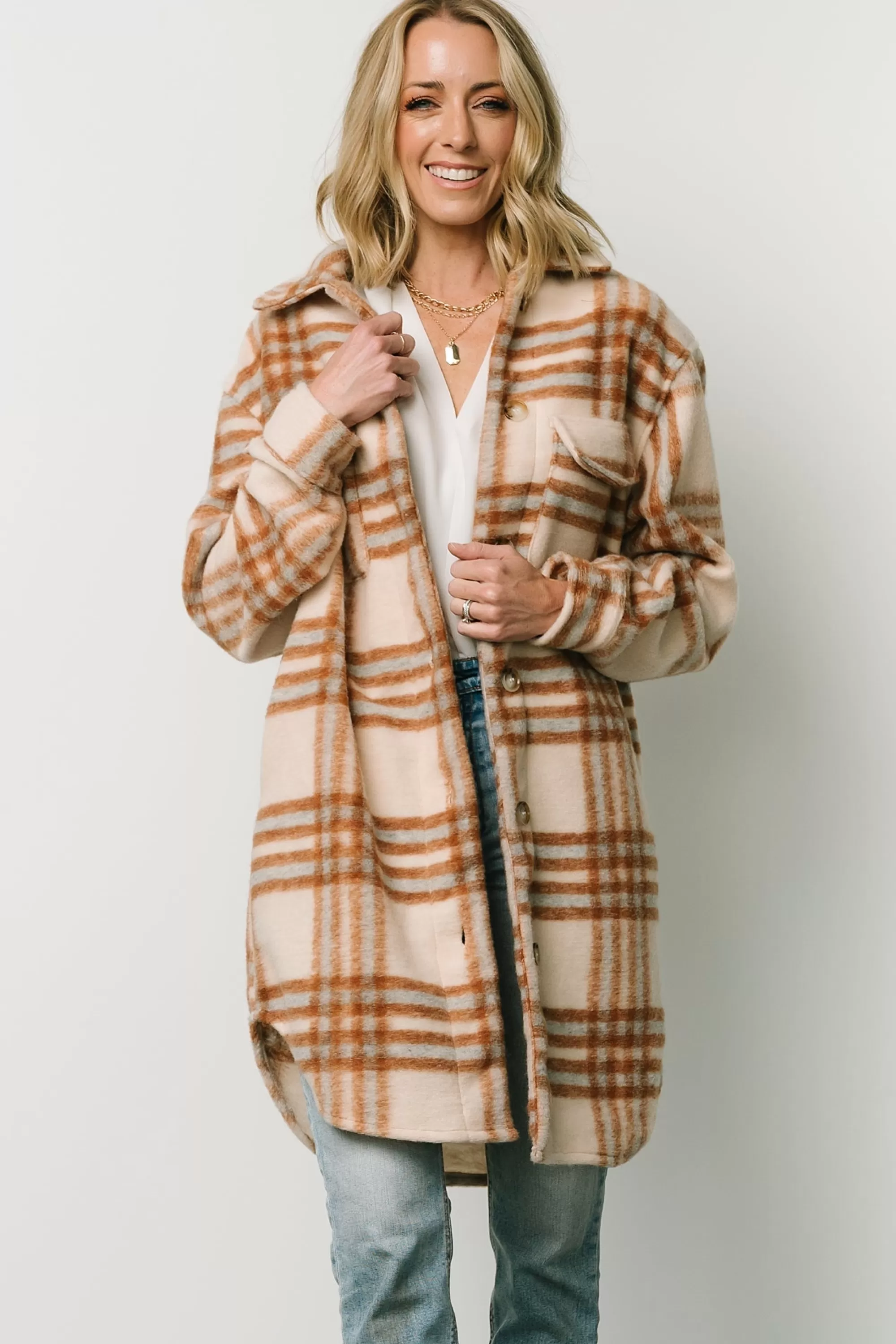 Baltic Born outerwear | WINTER ESSENTIALS | Durango Plaid Shacket | Oatmeal + Mocha