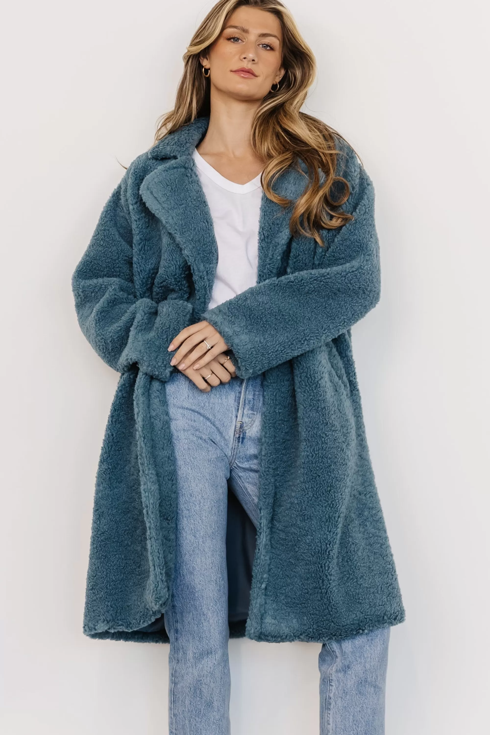 Baltic Born cardigans | Elbrus Sherpa Trench Coat | Persian Blue