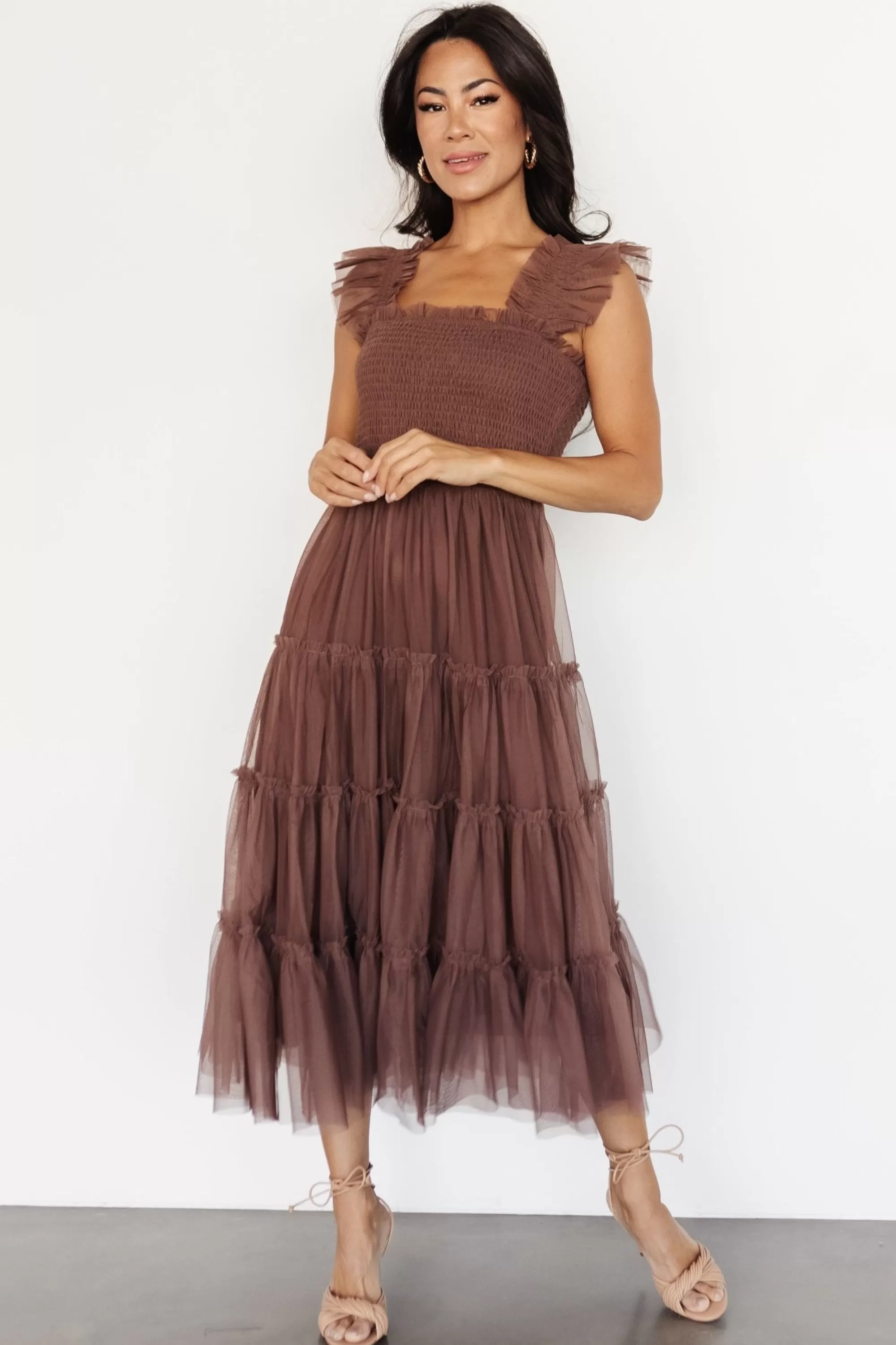 Baltic Born DRESSES | midi dresses | Emma Smocked Tulle Dress | Brown