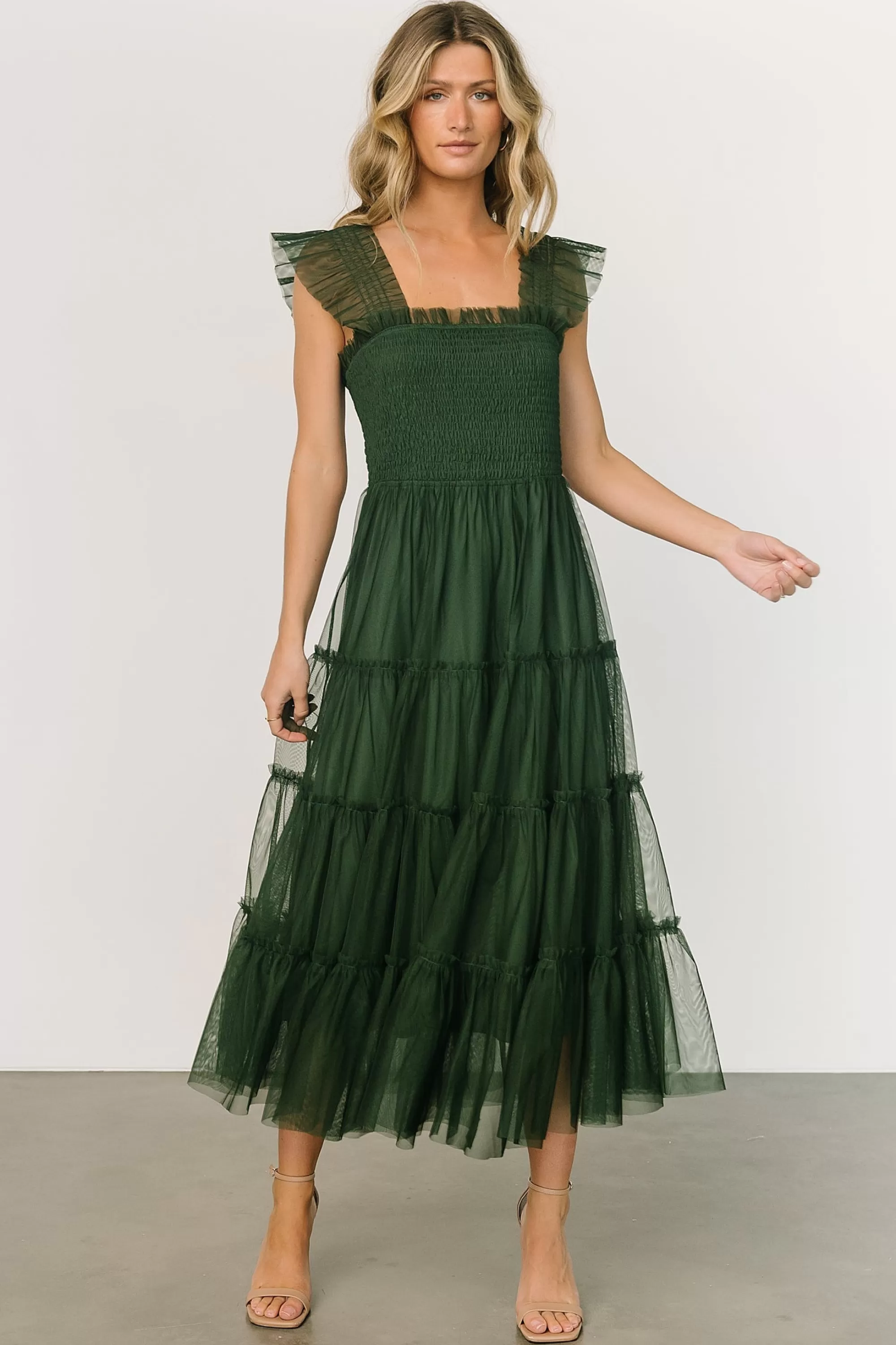 Baltic Born DRESSES | midi dresses | Emma Smocked Tulle Dress | Green